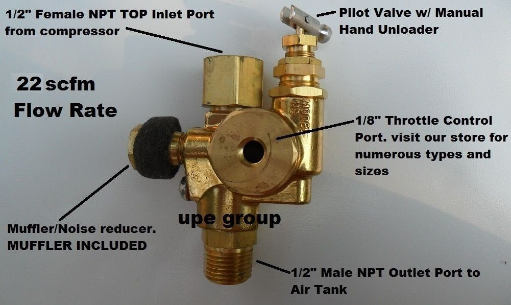 Air Compressor Pilot Check Valve Unloader Combination Discharge 1/2'' Female Npt Inlet X 1/2'' Male Npt Outlet   All In One Valv