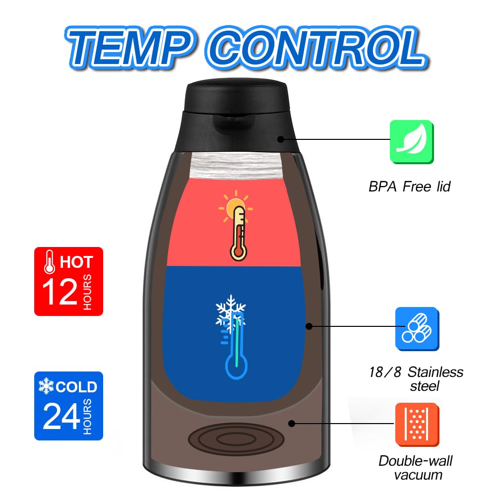 Gearroot 2Pcs 68Oz Thermal Coffee Carafe, Insulated Coffee Carafes For Keeping Hot, Thermos For Hot Drinks Coffee Thermos For Ke