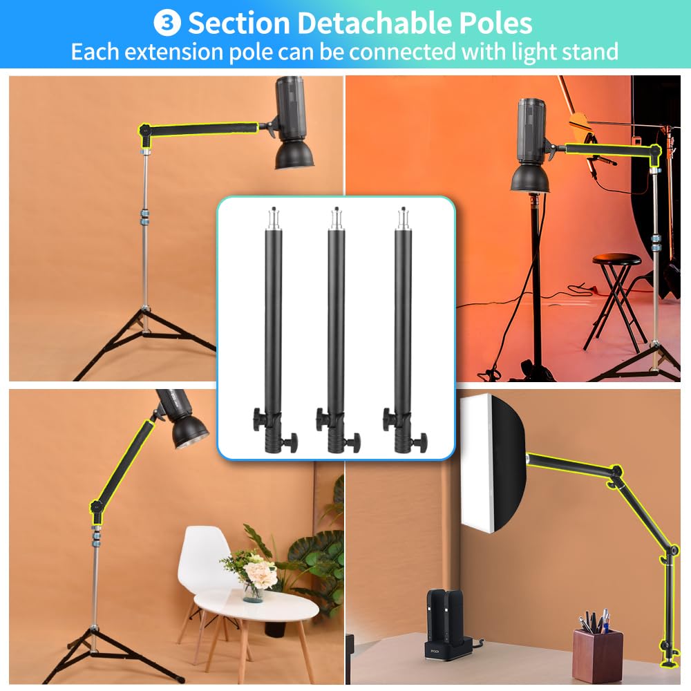 Heavy Duty Overhead Camera Desk Mount Stand 14.5-41 With 1/4 Screw, 3-Section 360Rotatable Detachable Articulating Boom Arm With