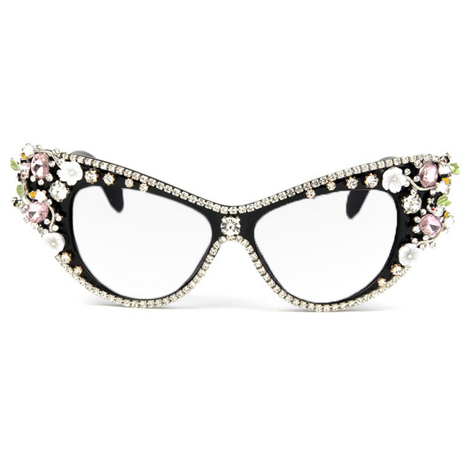 Melrose Diamond Jewelry Farsightedness Glasses Womens Unique Cat Eye Diamond Punk Reading Glasses (black, 1.75)