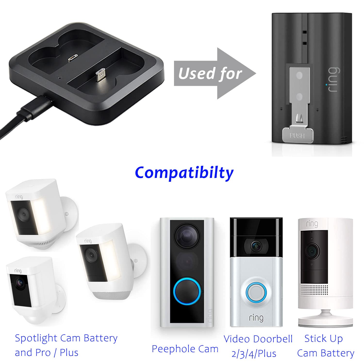 Battery Charger For Ring Rechargeable Battery,Dual Ring Battery Charger Station For Ring Spotlight Cam Battery,Ring Video Doorbe