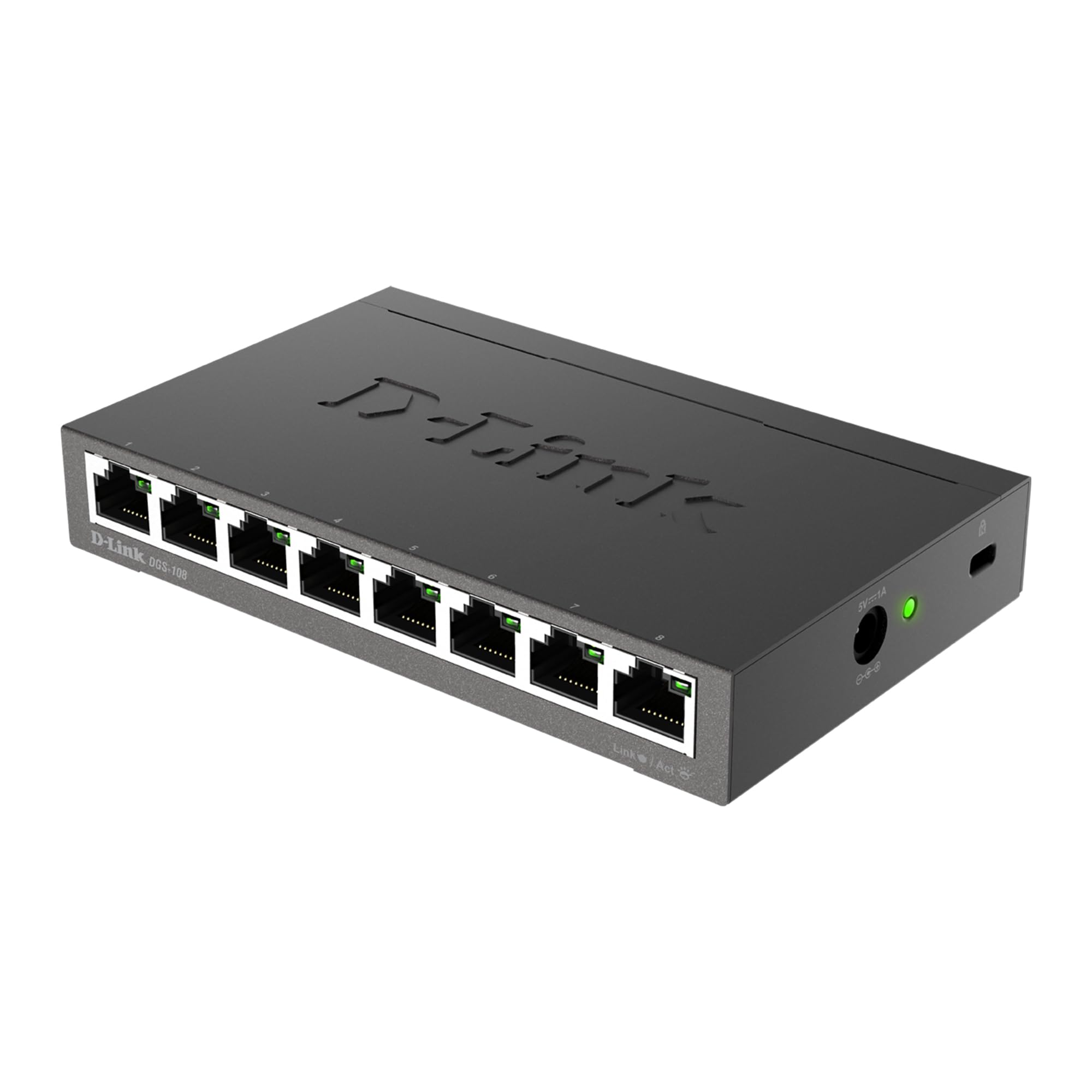 D Link Ethernet Switch, 8 Port Gigabit Unmanaged Metal Fanless Desktop Or Wall Mount Design (Dgs 108)