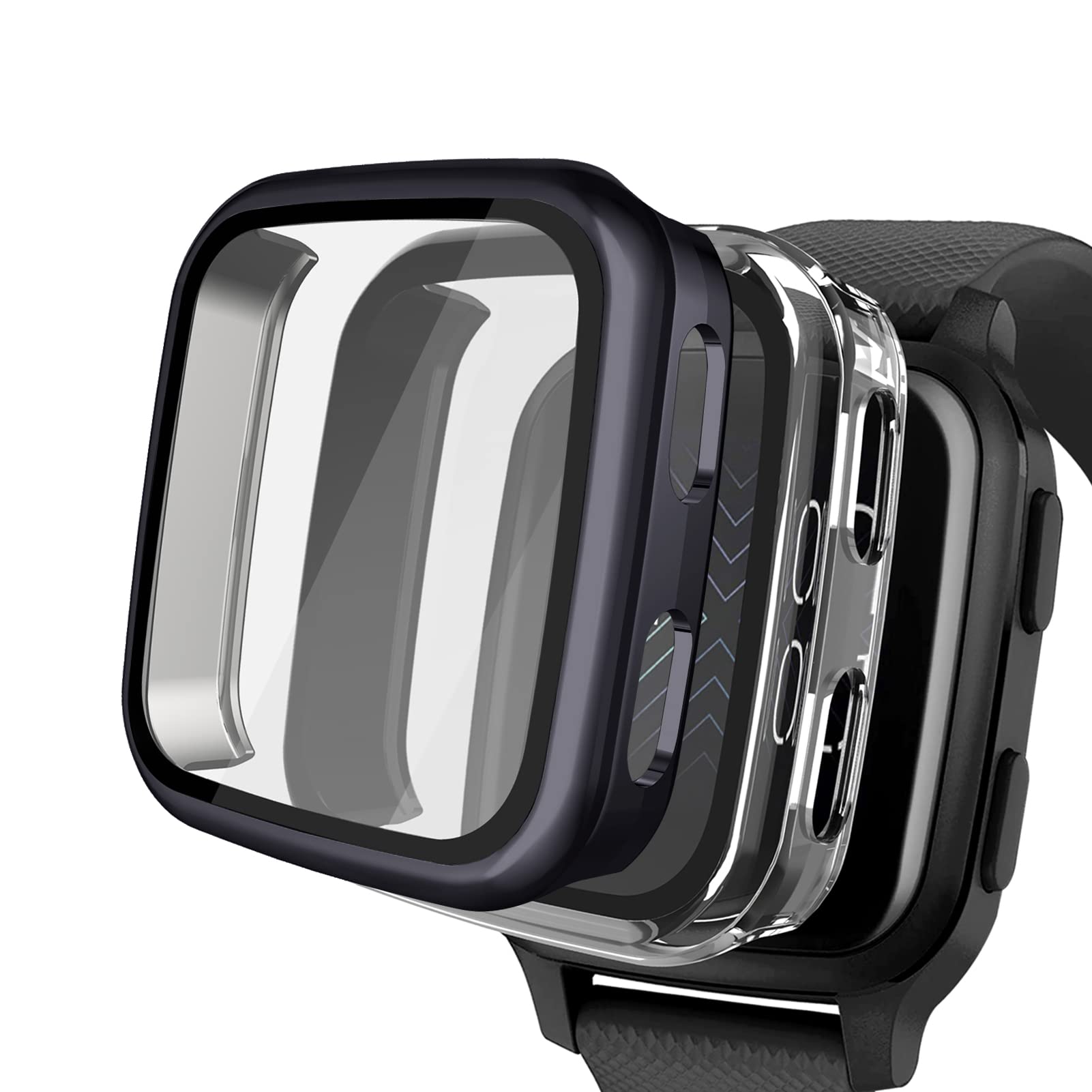 2 Packs Hard PC Case Compatible with Garmin Venu Sq Built in 9H Tempered Glass Screen Protector, NAHAI Full Cover Bumper All Aro