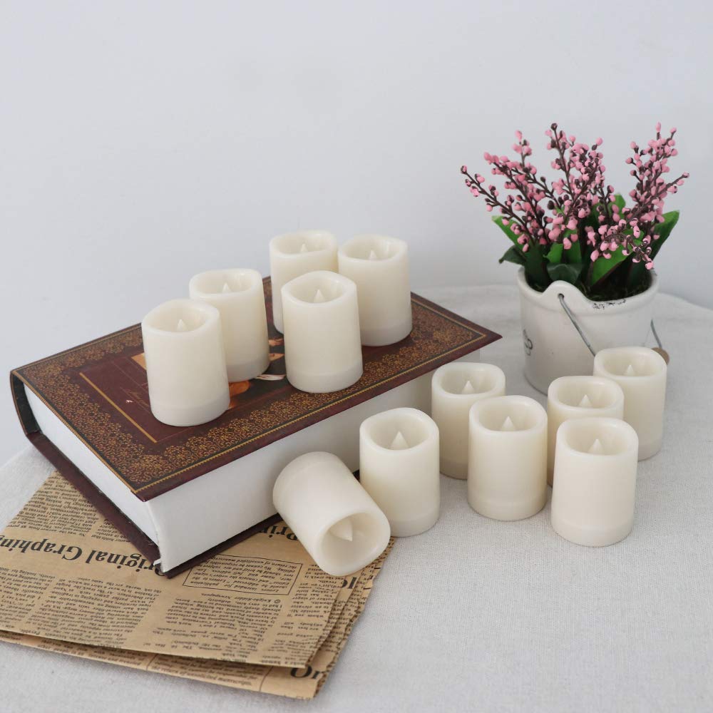 Eldnacele Flameless Votive Candles With Timer, Bulk Indoor/Outdoor Waterproof Tealight Candles Realistic Flickering Battery Oper
