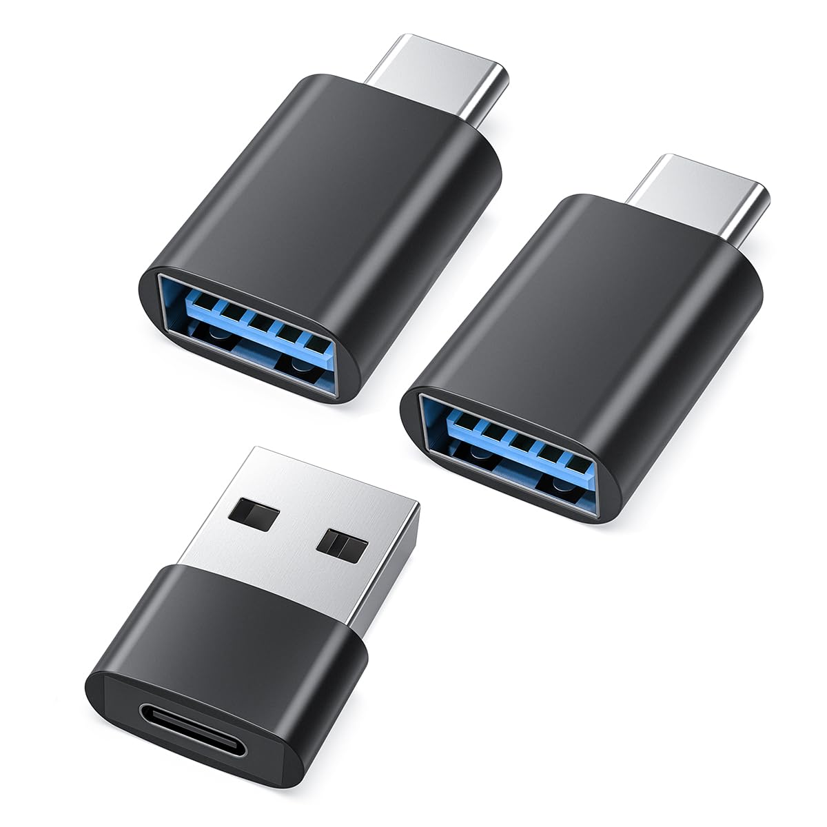 EMEET USB C Adapter Kit 3Pack, USB A to USB C Adapter (2Pack) & USB C to USB A Adapter, Fast Charging & Data Transfer, USB Con