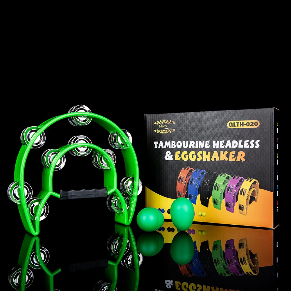 Glory Double Row Tambourine, Half Moon Double Row Metal Jingles Hand Held Instruments Percussion With Handle Grip, Tambourines F