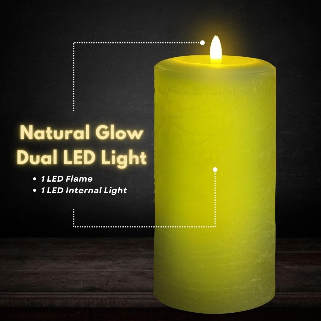 Lumipur Signature Natural Glow Flickering Flameless Led Wax Pillar Candle (4'' X 8'', Sage Green)