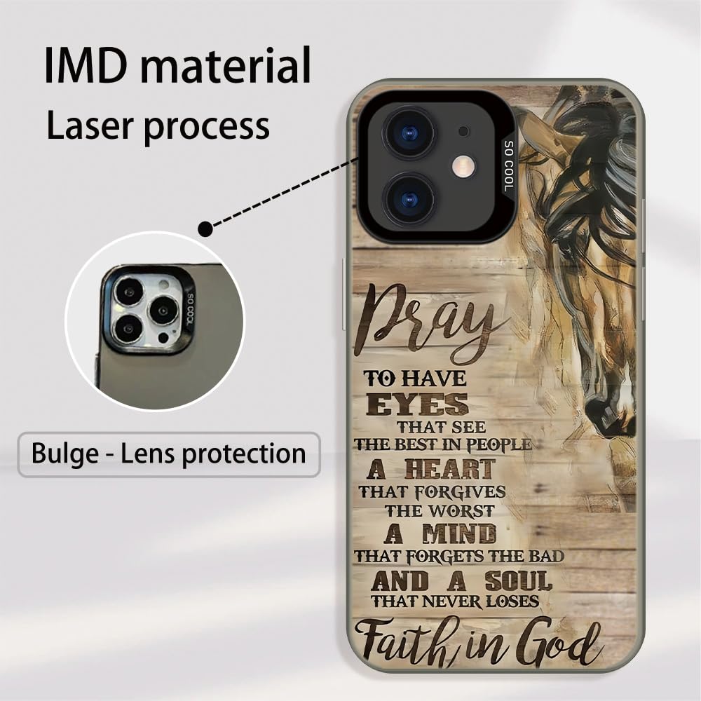 Wesbdn Horse Wood Grain Phone Case Compatible With Iphone 11 - Faith In God - Non-Drop Cover - Shockproof Protective Case