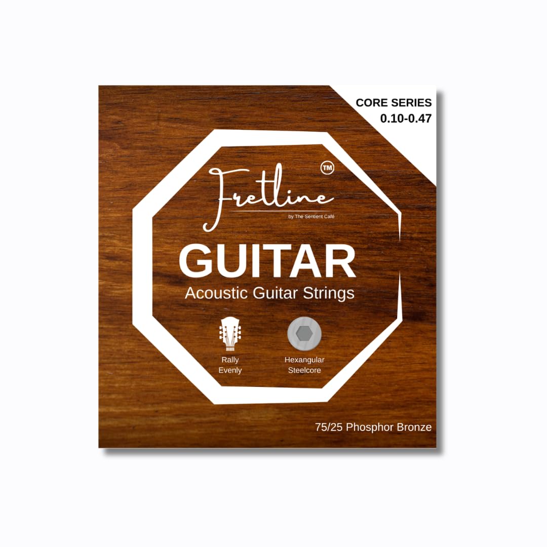 Fretline Core Series Acoustic Guitar Strings 1047 (0.0100.047) | 75/25 Phosphor Bronze | Hex Core Steel Strings | Bright Tone,