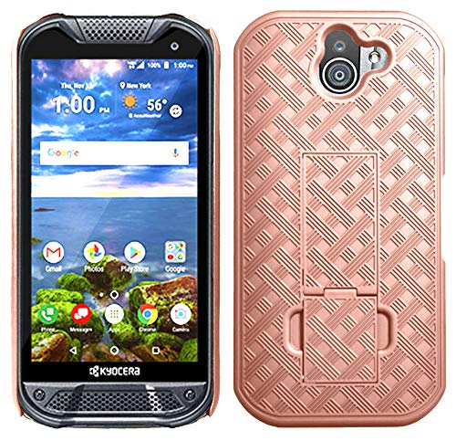 Nakedcellphone Case Compatible With Kyocera Duraforce Pro 2 Phone, [Rose Gold Pink] Slim Ribbed Hard Shell Cover [With Kickstand