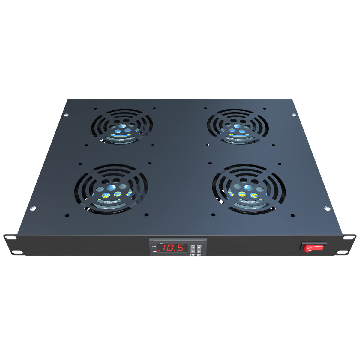 Rack Mount Fan - 4 Fans Server Cooling System - 1U 19'' Rackmount Cabinet Panel W/Adjustable Temperature Control (Heat Monitor -
