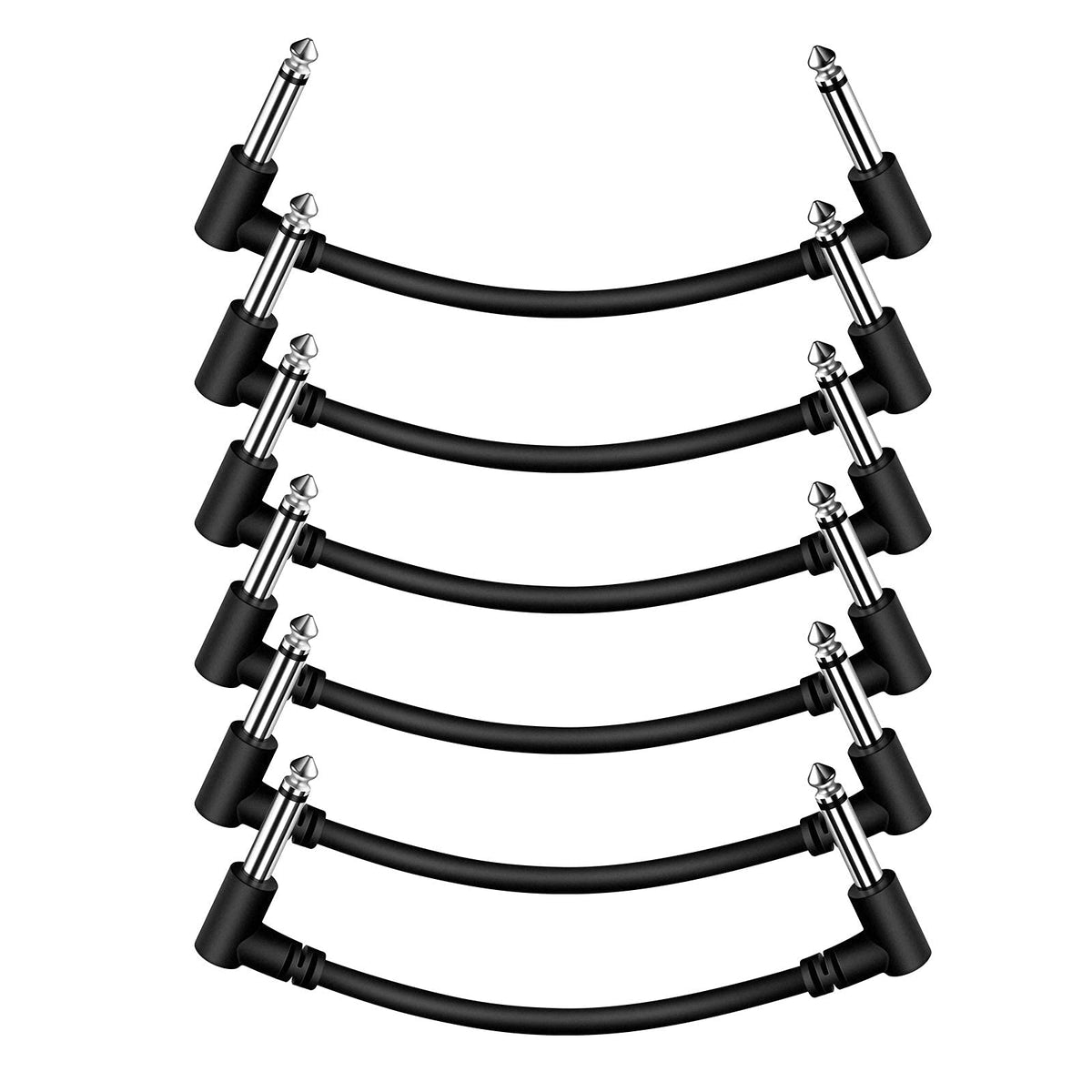 Sovvid 6 Pack 3 Inch Guitar Patch Cables, Black Guitar Pedal Cable Effect Cable Cord, 1/4'' Inch Ts Right Angle Guitar Patch Cab