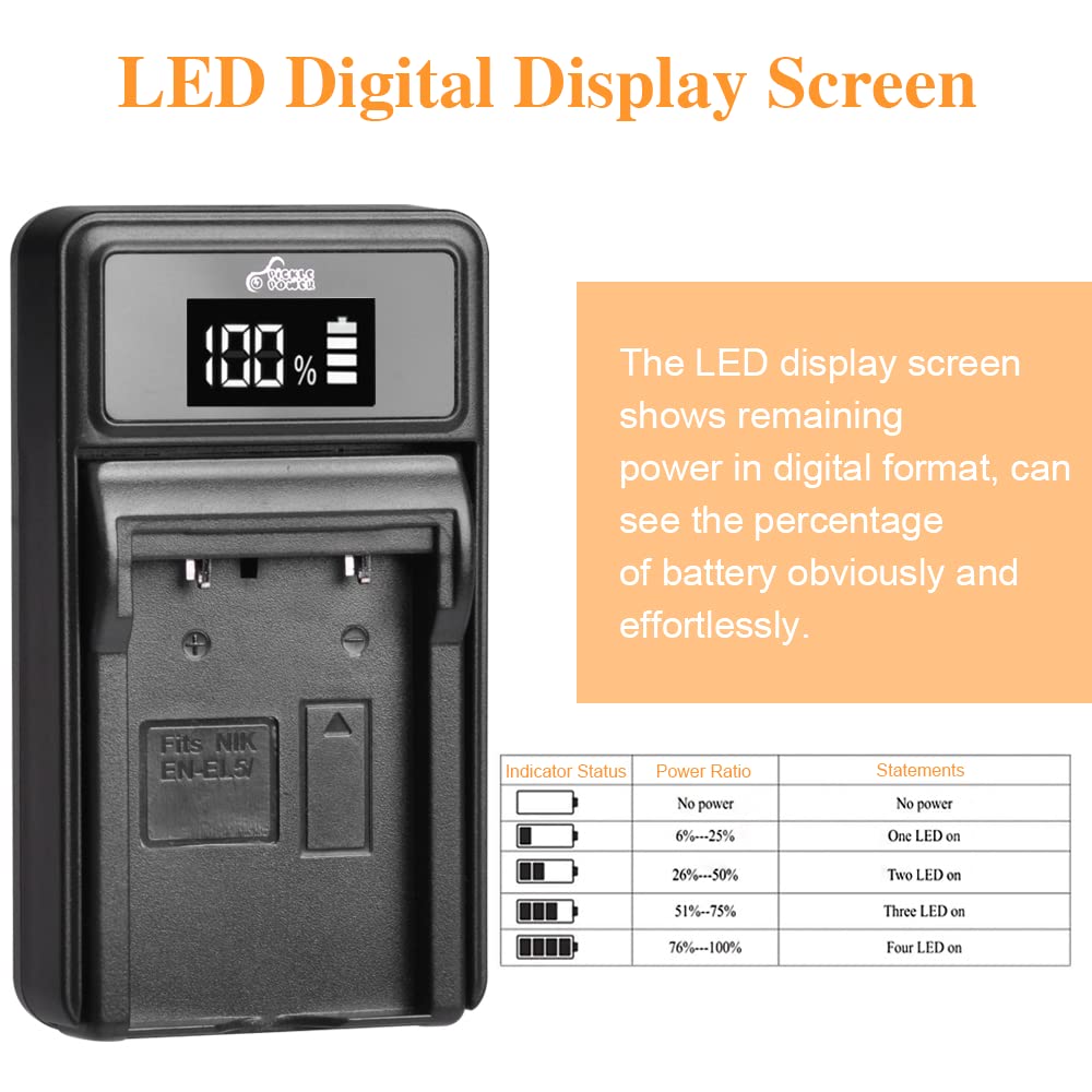 Pickle Power En El5 Battery And Led Charger For Nikon En El5 Mh 61 Compatible With Nikon Coolpix 3700, 4200, 5200, 5900, 7900, P