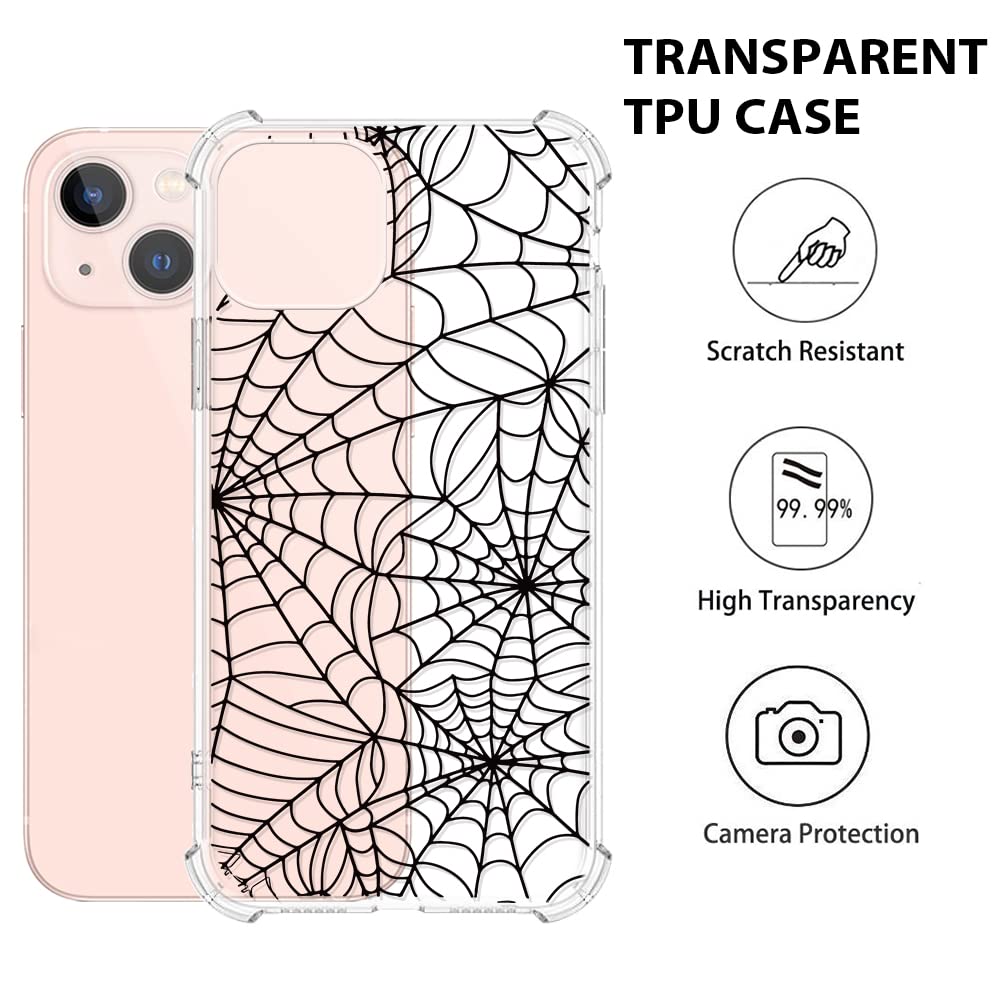 Yespure Iphone 13 Case,Iphone 13 Halloween Case,Crystal Clear Soft Tpu With Spider Web Pattern Design Halloween Phone Case For B