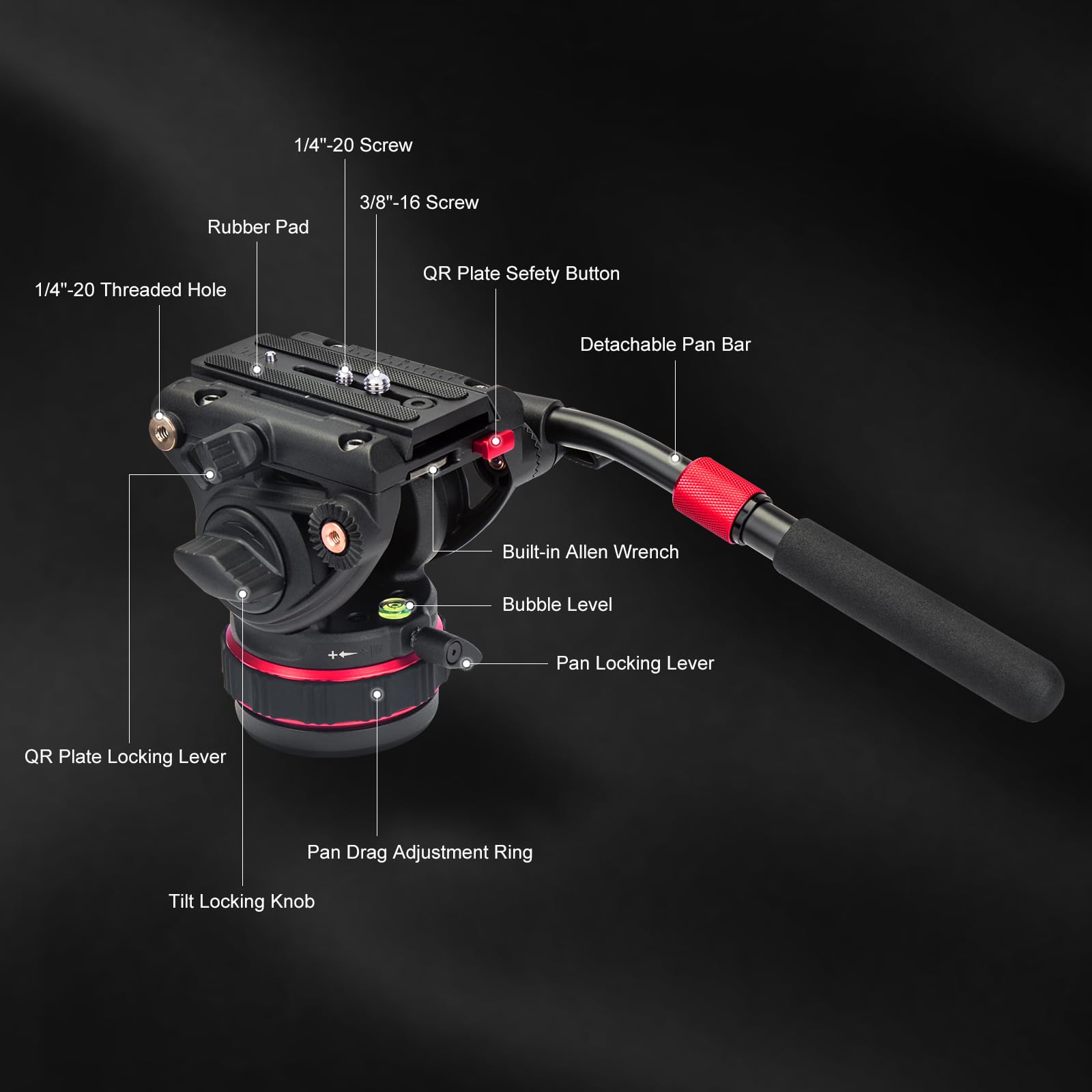 Avella Video Tripod Fluid Head With Quick Release Plate, Compatible With Dji Rs Gimbals Manfrotto,Max Load 22Lb/10Kg For Video Canon Nikon Sony Olympus Panasonic Dslr Camera, V510