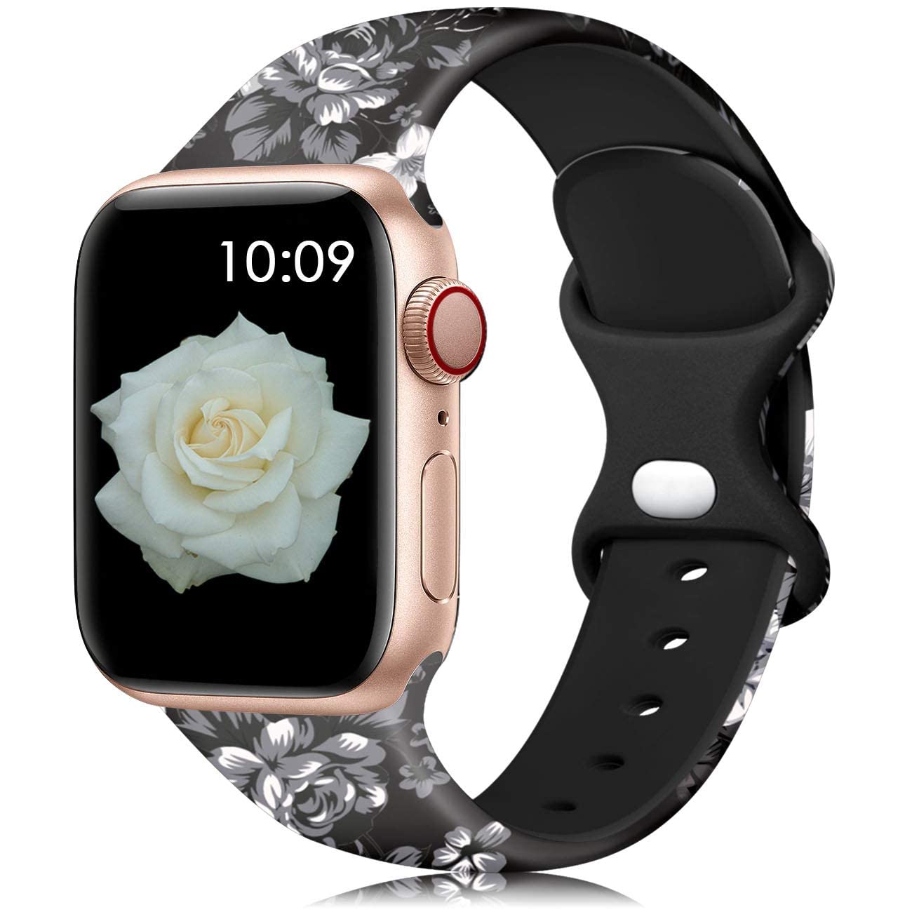 Lerobo Floral Bands Compatible With Apple Watch Band 41Mm 40Mm 38Mm For Women Girl, Fadeless Cute Floral Pattern Printed Silicon