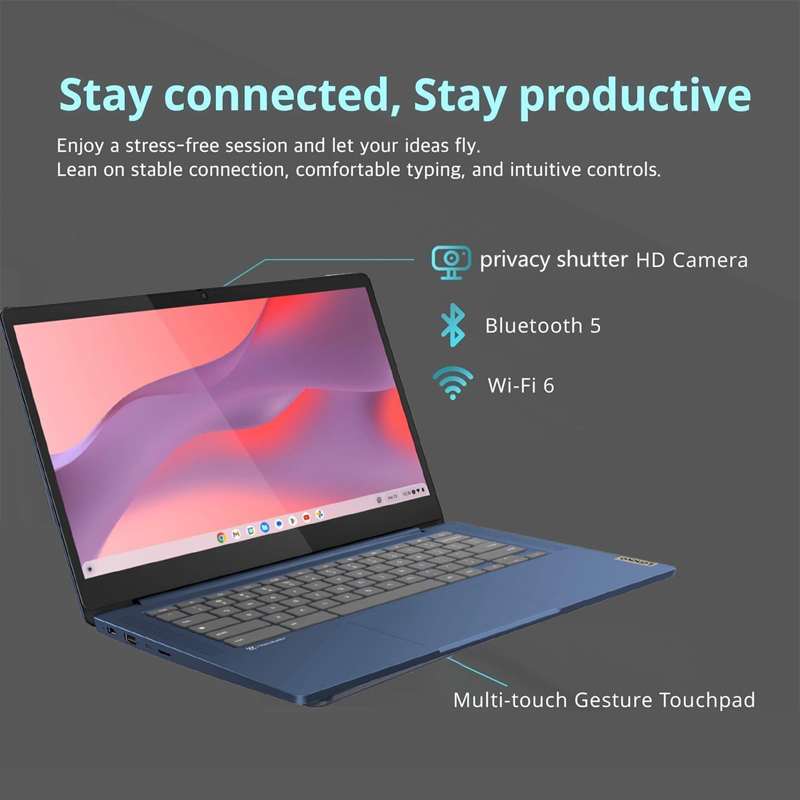 Lenovo Touchscreen Chromebook 14Inch - Google Chrome - 8Core Mediatek Kompanio 520 - Usb C - Wireless Wifi 6 - Long Battery Life