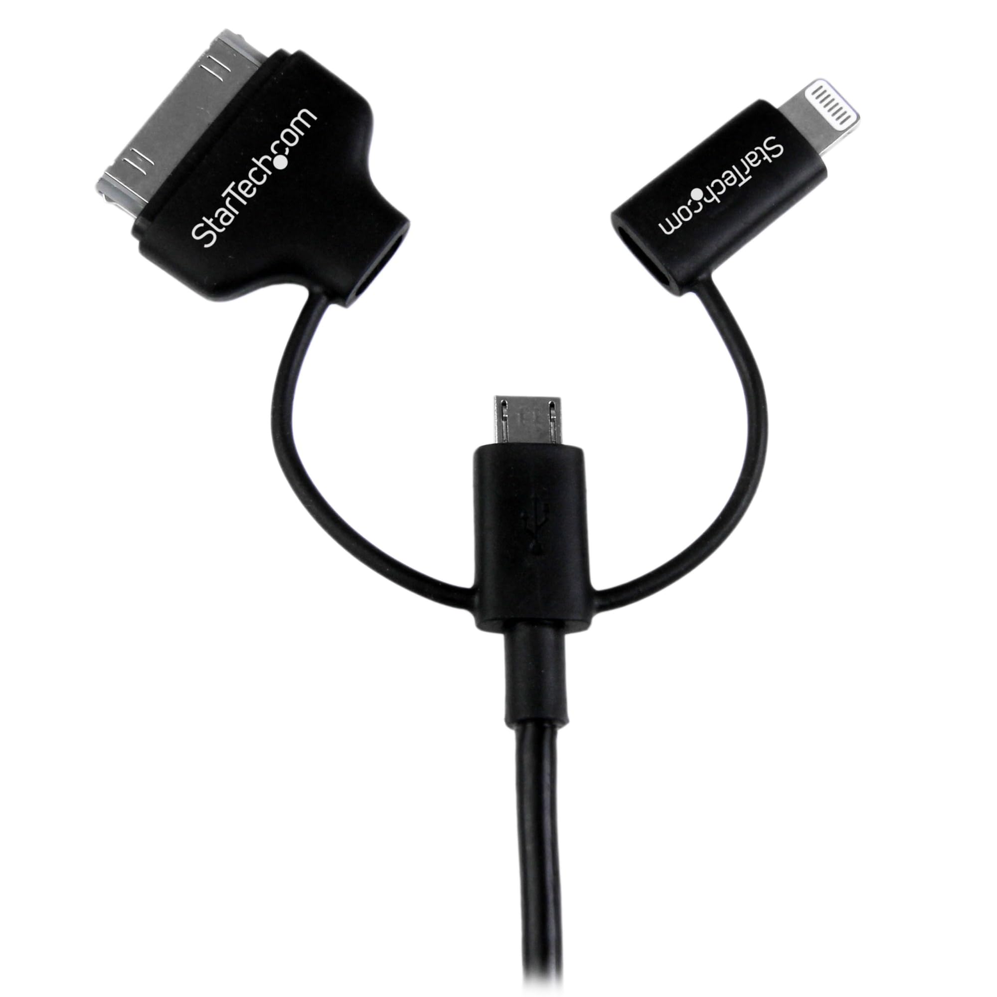 Startech.Com 1M 3 Ft Black Apple 8 Pin Lightning Or 30 Pin Dock Connector Or Micro Usb To Usb Cable For Iphone Ipod Ipad   Charg