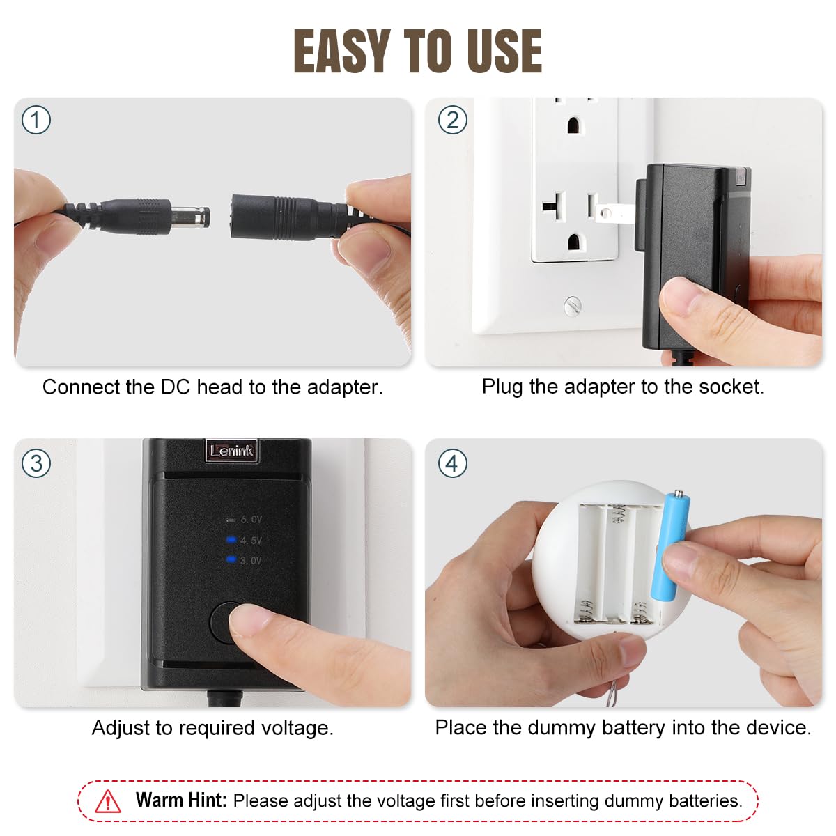 Lenink Adjustable Ac Power Supply Adapter For Aaa Batteries, 3V To 6V, Battery Replacement Adapter (Black)