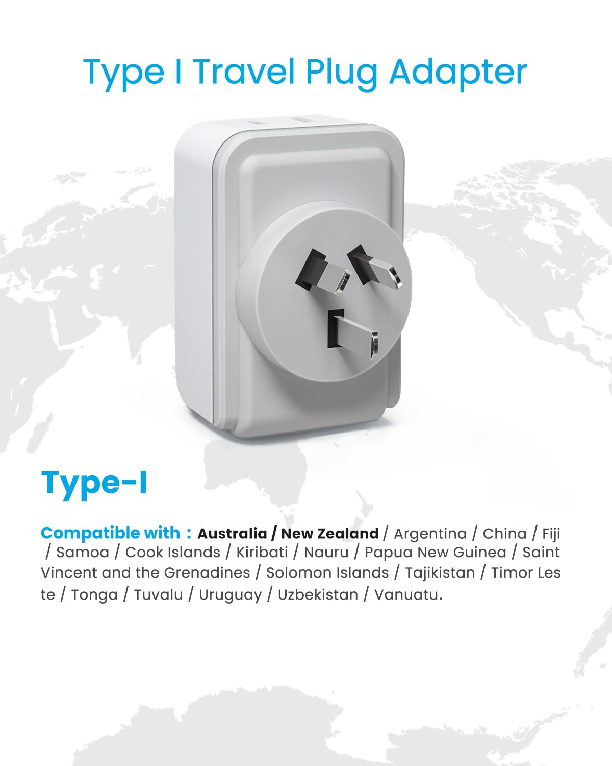 [2 Pack] New Zealand Power Adapter, Vintar Australia Power Adapter With 2 American Outlets 3 Usb Ports(2 Usb C), 5 In 1 Type I A