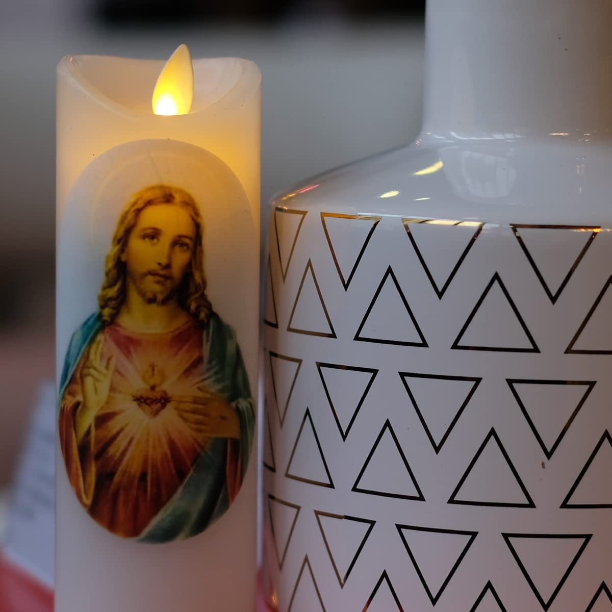 Sacred Heart Of Jesus Flameless Prayer Candle, Real Wax, Moving Wick, Jesus Devotion Flicker Bright Candles, Battery Operated Wi