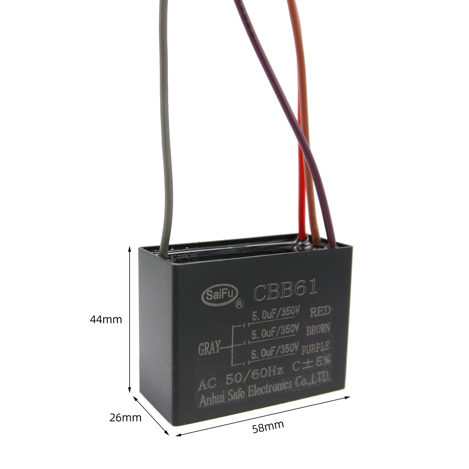 Akzytue Cbb61 Capacitor 5Uf+5Uf+5Uf 350V Ac Ceiling Fan 4 Wire 50/60Hz For Starting Electric Fan Generator Pump Motor