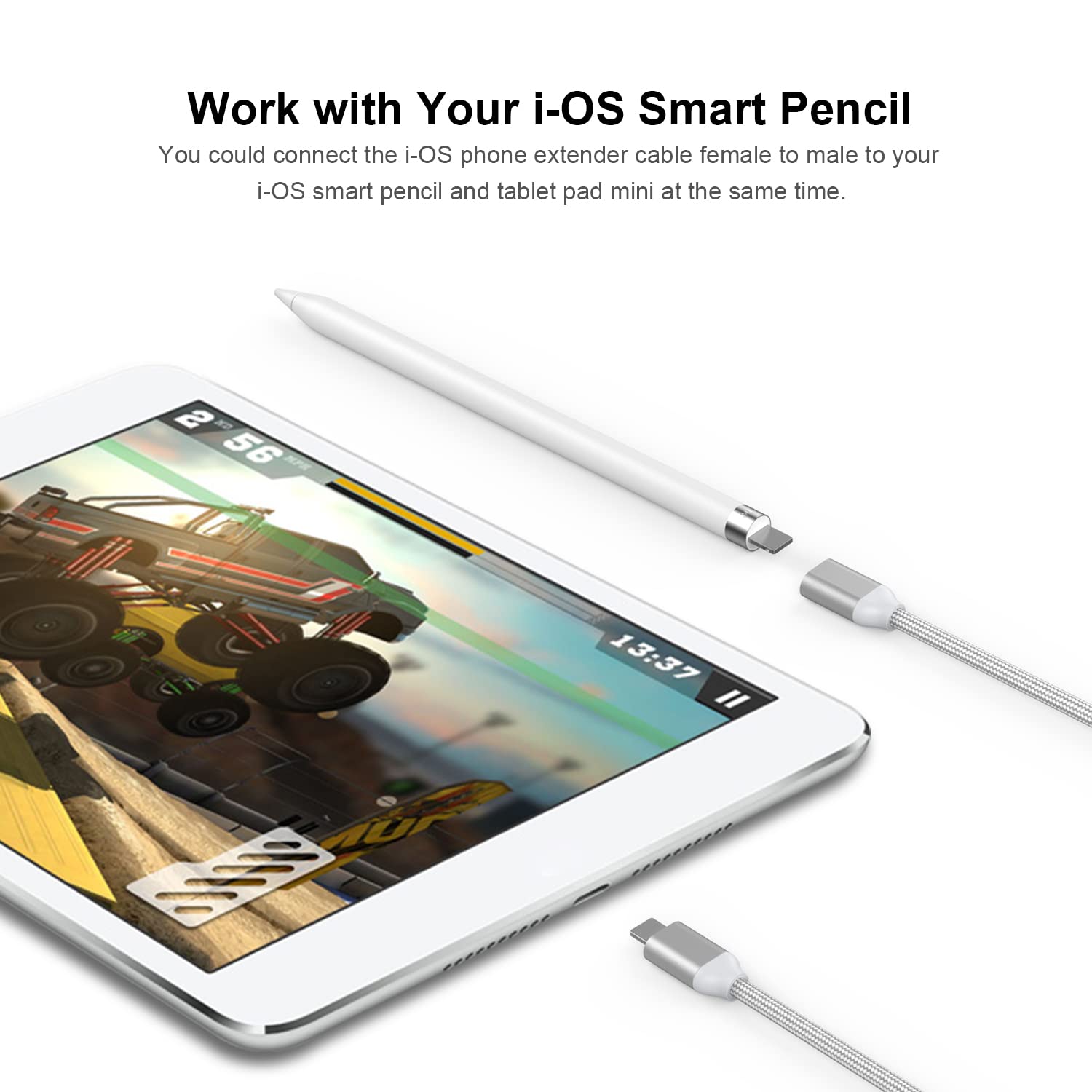 Ematecable Braided I Phone Extender Cable Adapter Pass Video Audio Data And Charging Female To Male I Phone Extension Cord Made