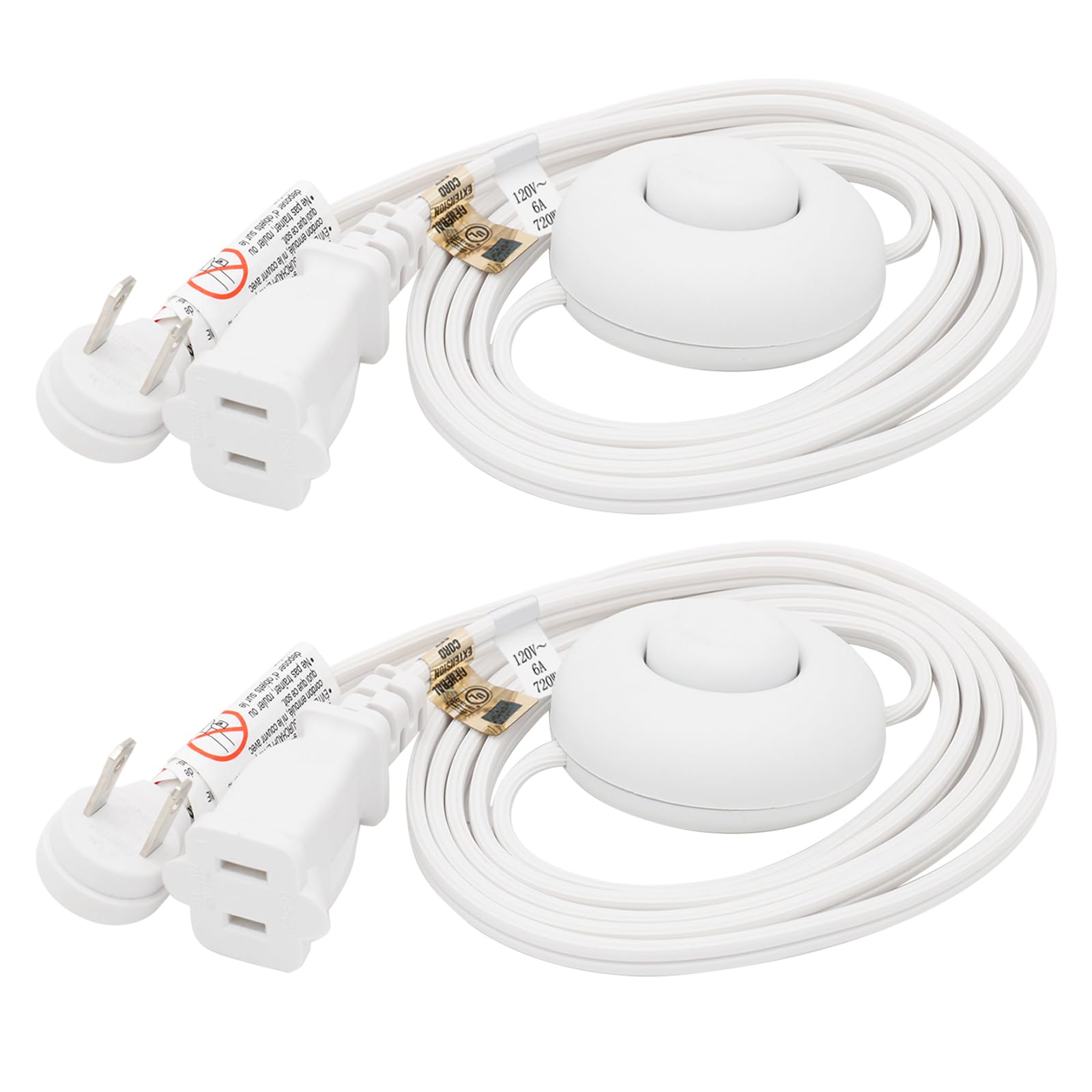 Firmerst Foot Switch Extension Cord 6 Feet For Floor Lamp, Holiday Lights, White, 2 Packs