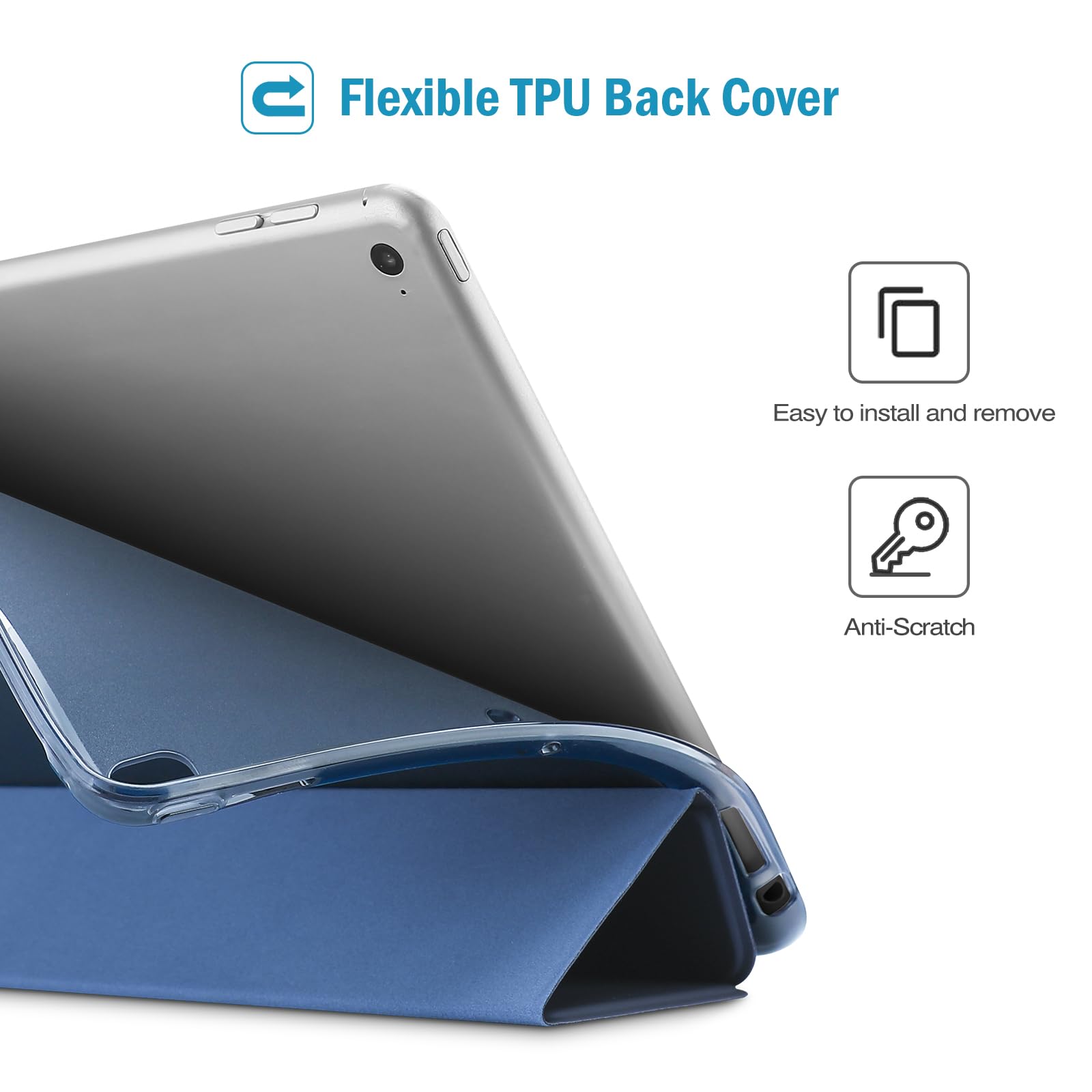 Procase Smart Case For Ipad 9.7 Inch Ipad 6Th 5Th Generation Cases, Ipad Air 2, Ipad Air Case, Slim Soft Tpu Cover Stand Smart Case For Ipad 9.7 2018 2017 Model Ipad Air 2 Air 1  Darkblue