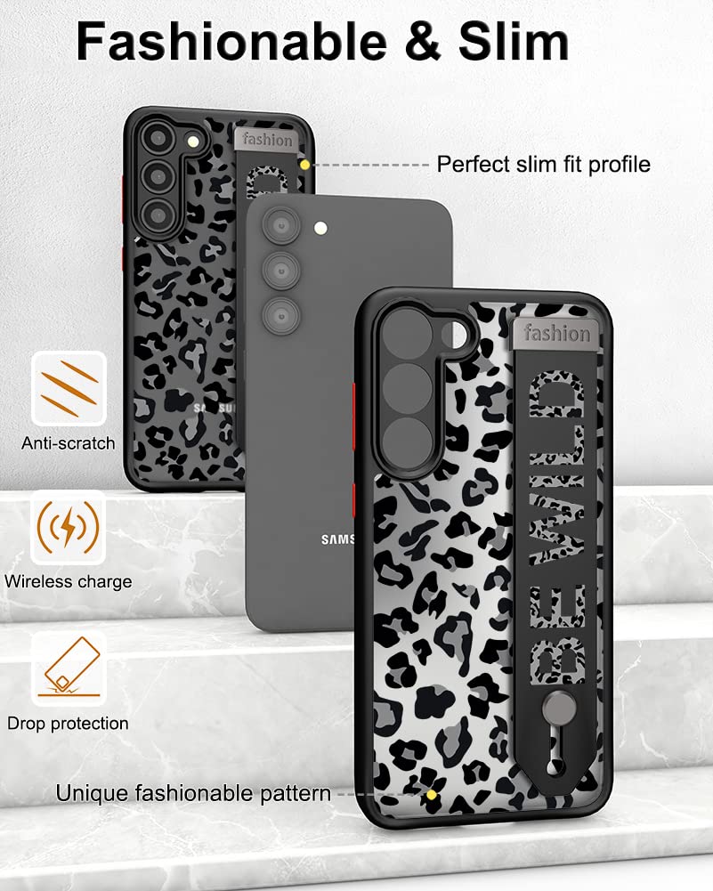 Cisland Galaxy S23 Phone Case Strap Stand Kickstand Rubber Leopard