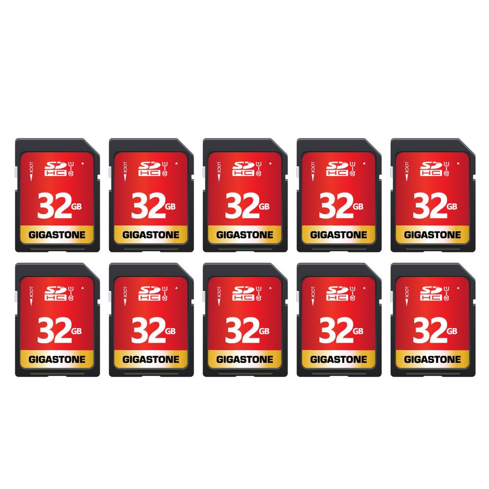GIGASTONE 32GB 10 Pack SD Card UHS I U1 Class 10 SDHC Memory Card High Speed Full HD Video Compatible with Canon Nikon Sony Digital Camera, SPYPOINT TACTACAM WOSPORTS Trail Camera, with 10 Mini Cases