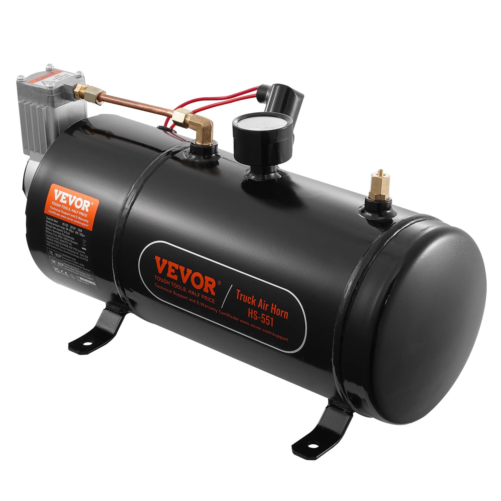 VEVOR 12V Air Compressor with Tank 0.8 Gallon/3 L, Train Horn Air Compressor, 120 psi Working Pressure Onboard Air Compressor Sy
