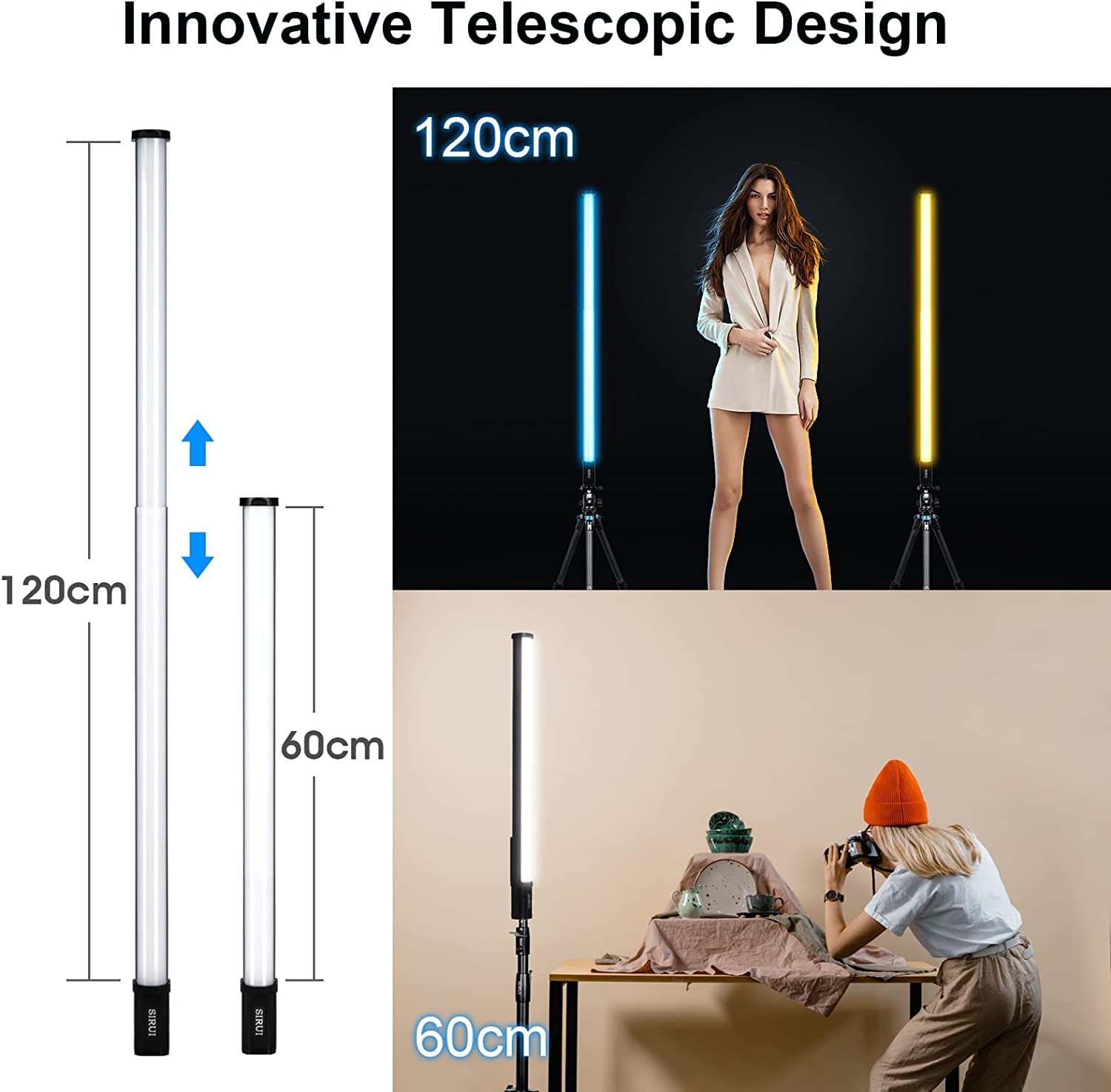 Sirui T120 Rgb Led Video Light Wand, Portable Handheld Studio Light Stick For Photography, 47.2'' Tube Light With Rechargeable B