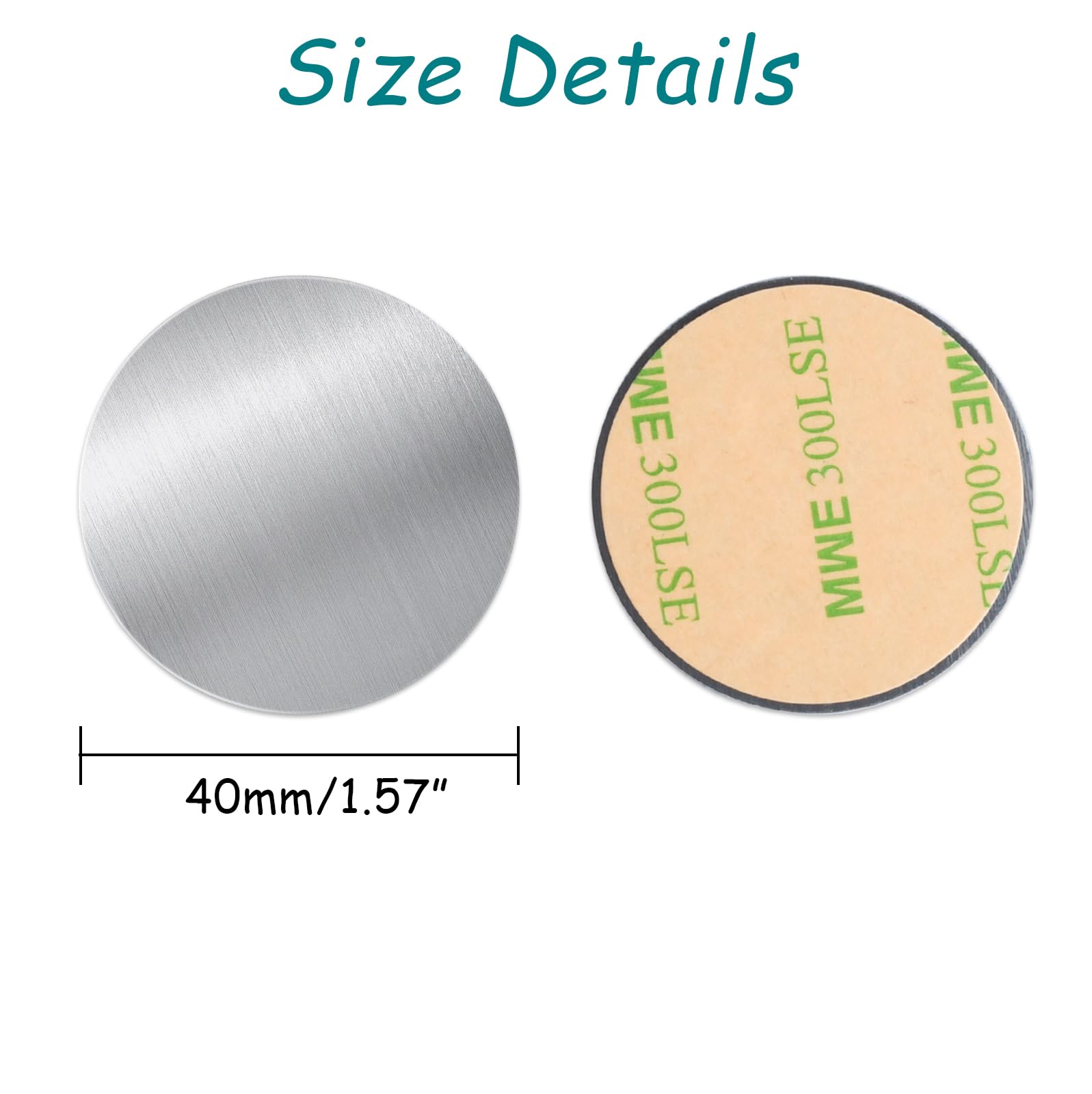 FPMYB Silver Metal Plates for Magnetic Car Phone Holder, Round 40mm Thin Steel Sheets with Adhesive for Universal Cases