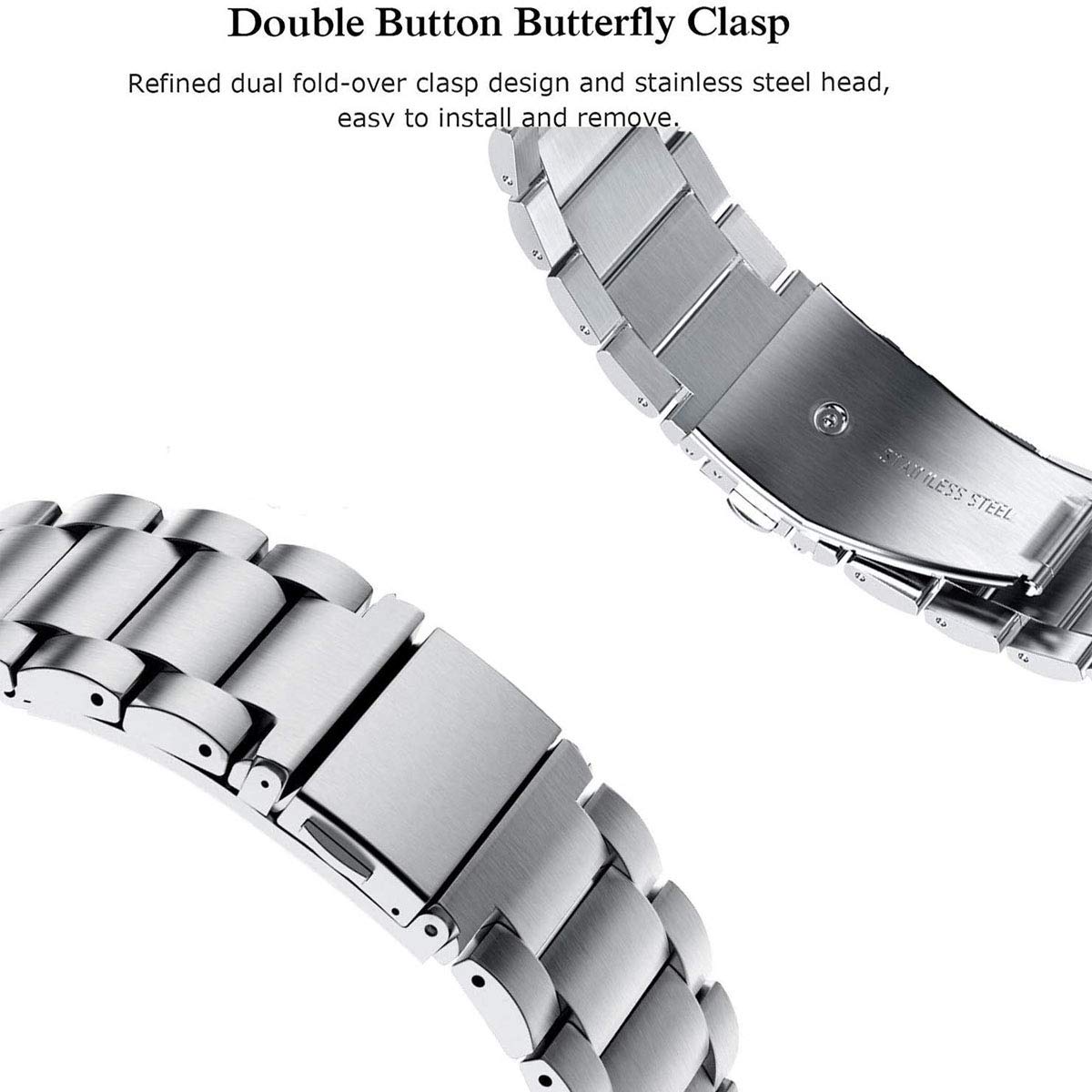 Vicrior Compatible For Garmin Venu/Venu Sq Music Bands, Solid Stainless Steel Watchband+ Mesh Strap Bracelet Replacement Band Strap For Garmin Venu Sq/Sq Music, Silver