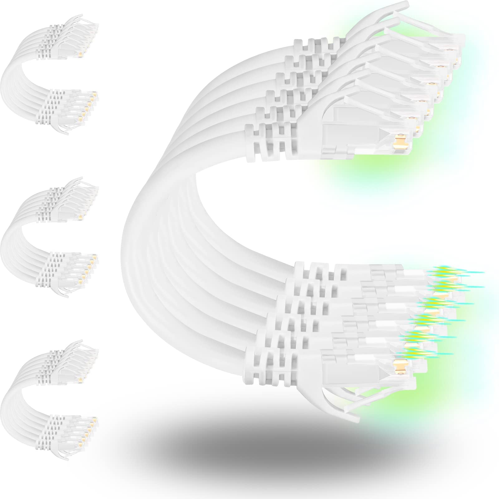 Rapink Patch Cables Cat6 0.5Ft (24 Pack), Ethernet Patch Cable 10G Support, Cat 6 Patch Cable For Patch Panel To Switch, Flexiable Cat 6 Ethernet Cable With Gold Plated White