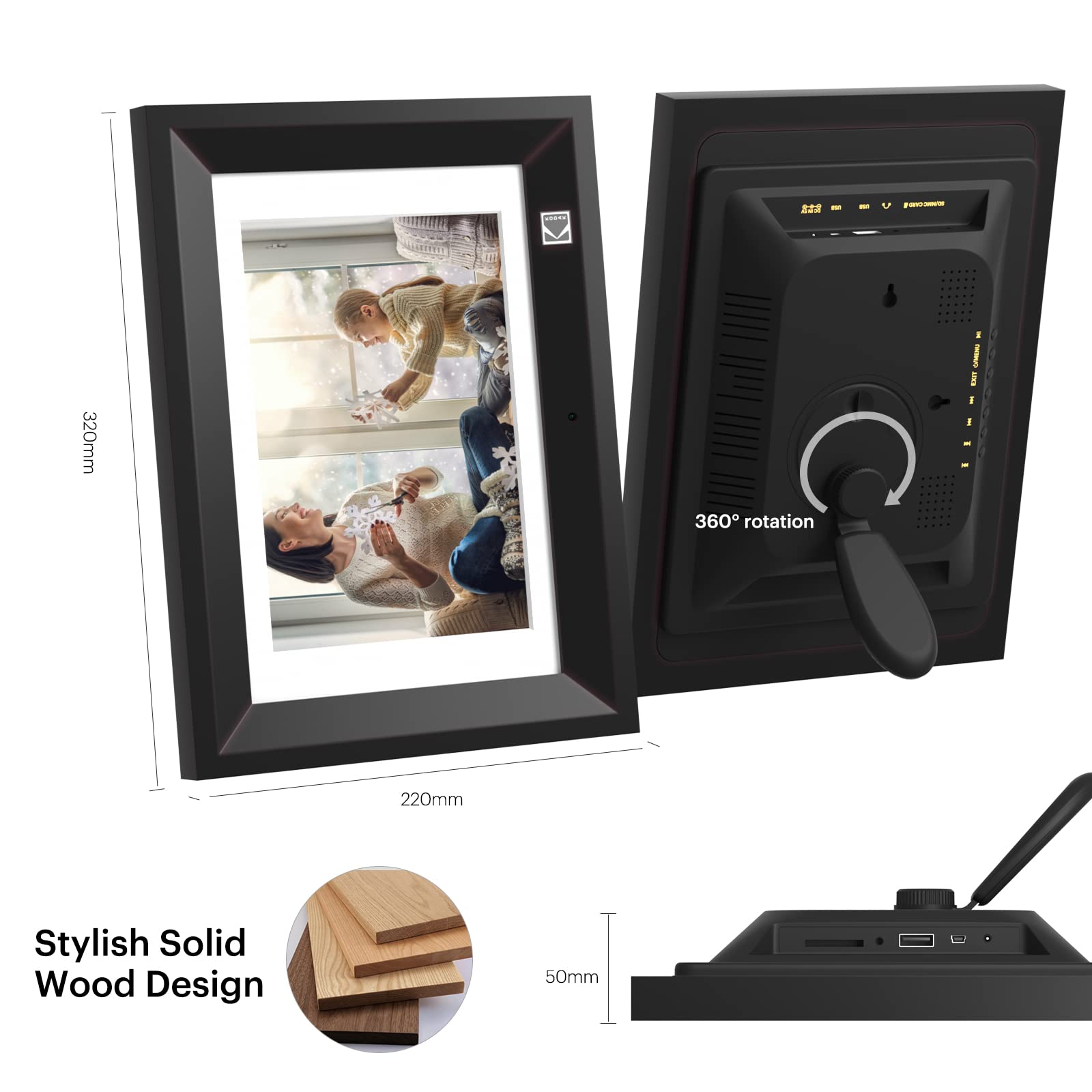 Kodak 10.1 Inch Wood Digital Picture Frame With Remote Control, Ips Screen Hd Display, Auto Rotate, Wall Mountable, Programmable