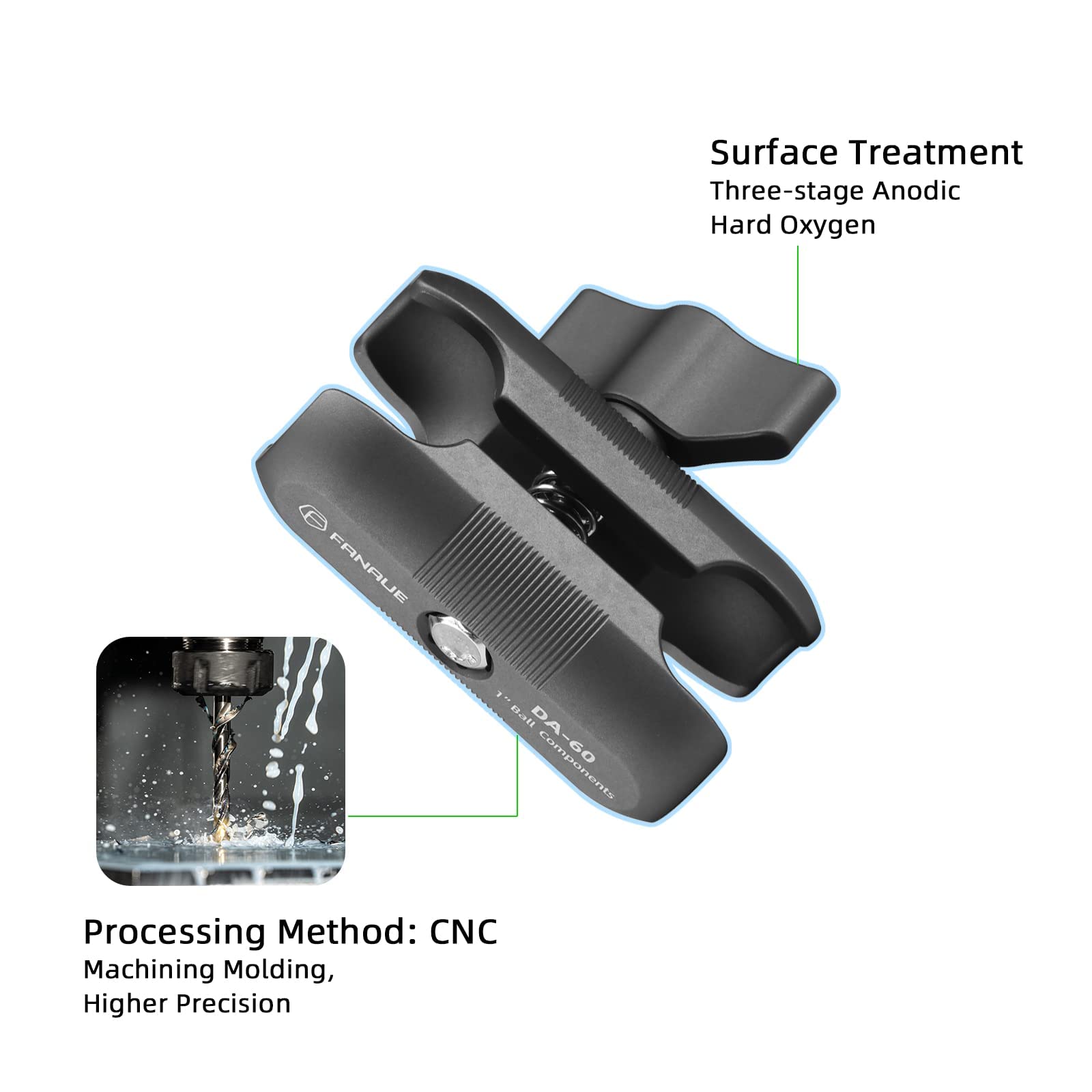 Fanaue Double Socket Arm Short Arm Compatible,Full Length 2.3'',With B Size 1'' Ball Components For Ram Mounts