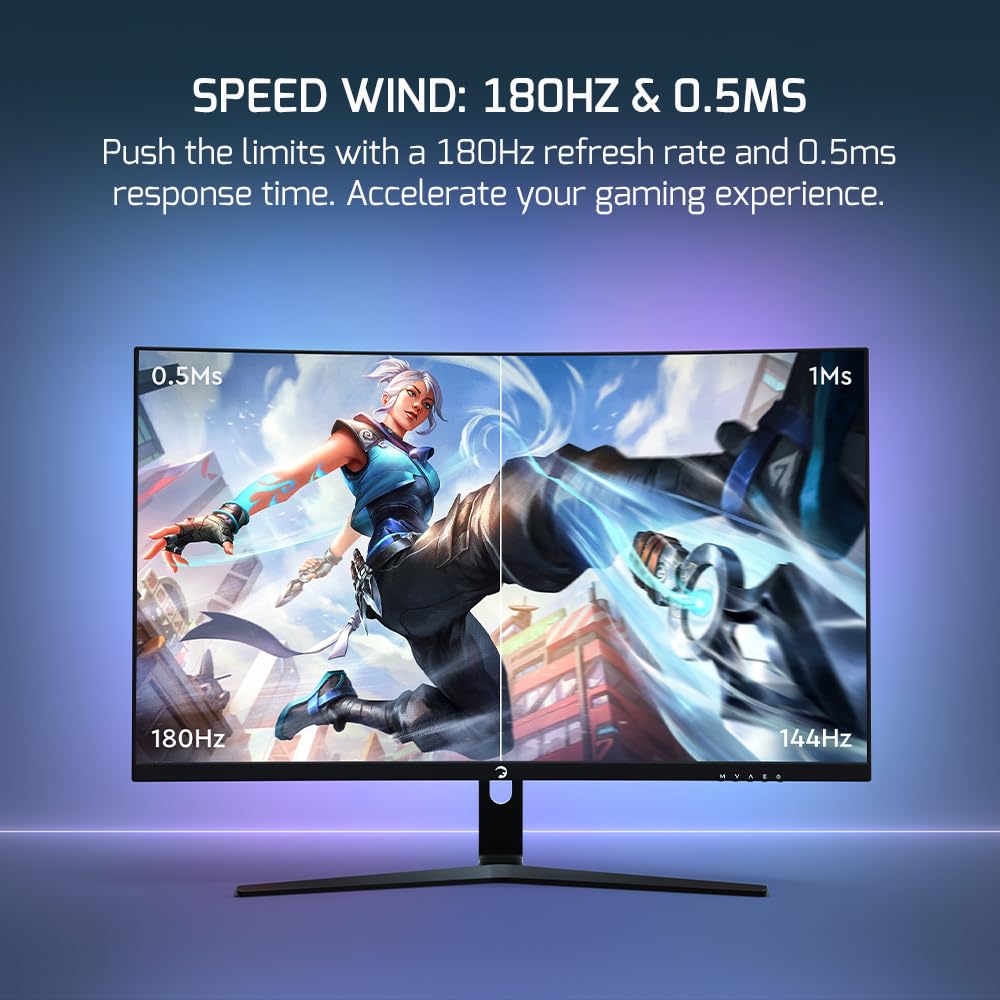 Gamepower T50 27 Inch Curved Gaming Monitor, 180Hz 1080P Display, 0.5Ms Response Time, Va Panel, Amd Freesync, Hdr Support, 125%