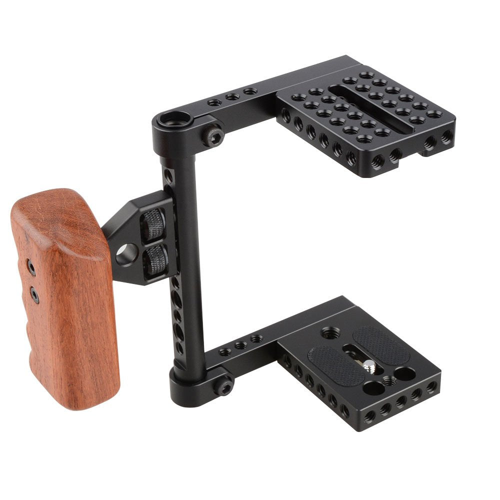Camvate Dslr Video Camera Cage Stabilizer Rig With Wooden Handle Compatible For Camera Accessories - 1392