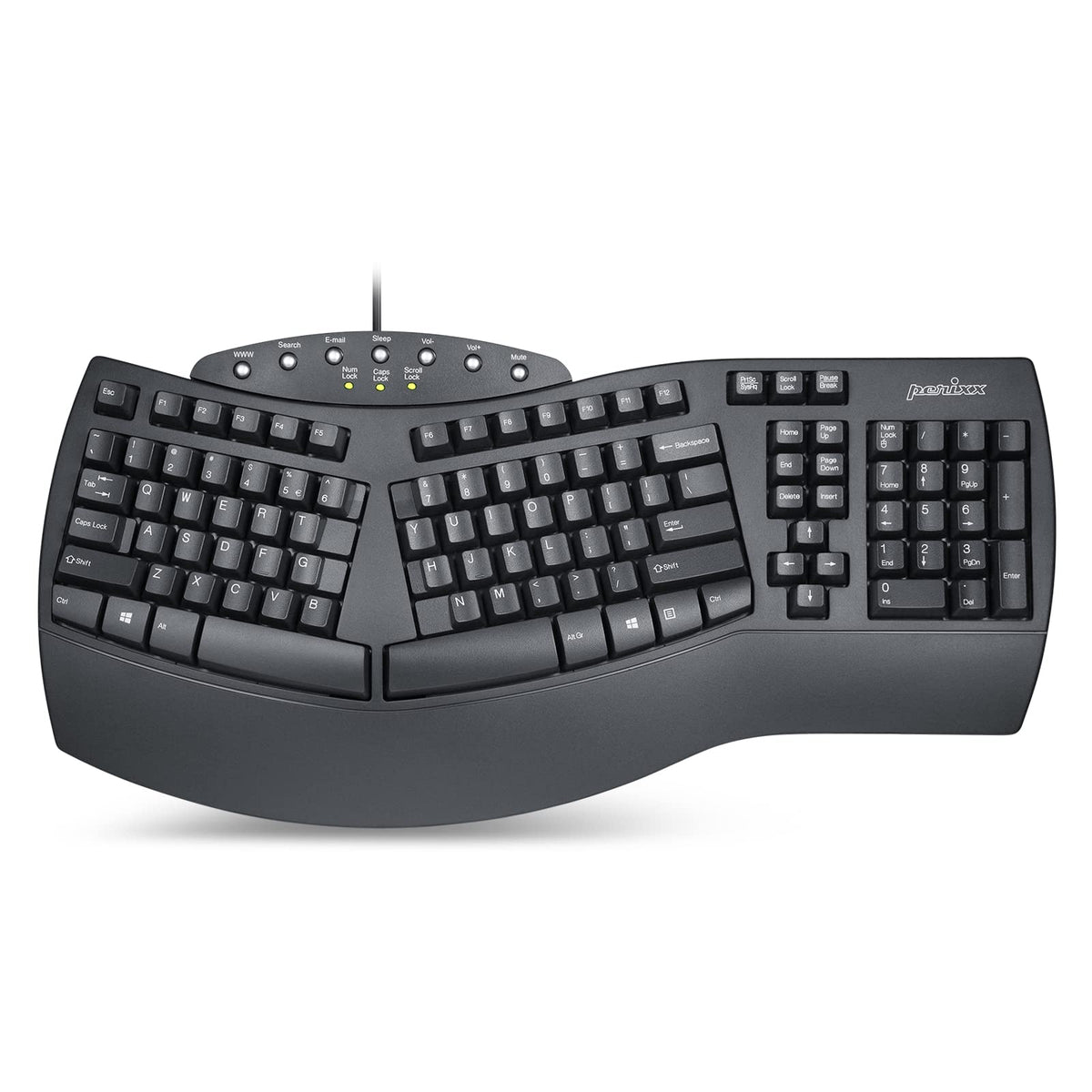 Perixx Periboard 512 Ergonomic Split Keyboard   Natural Ergonomic Design   Black   Bulky Size 19.09''X9.29''X1.73'', Us English 