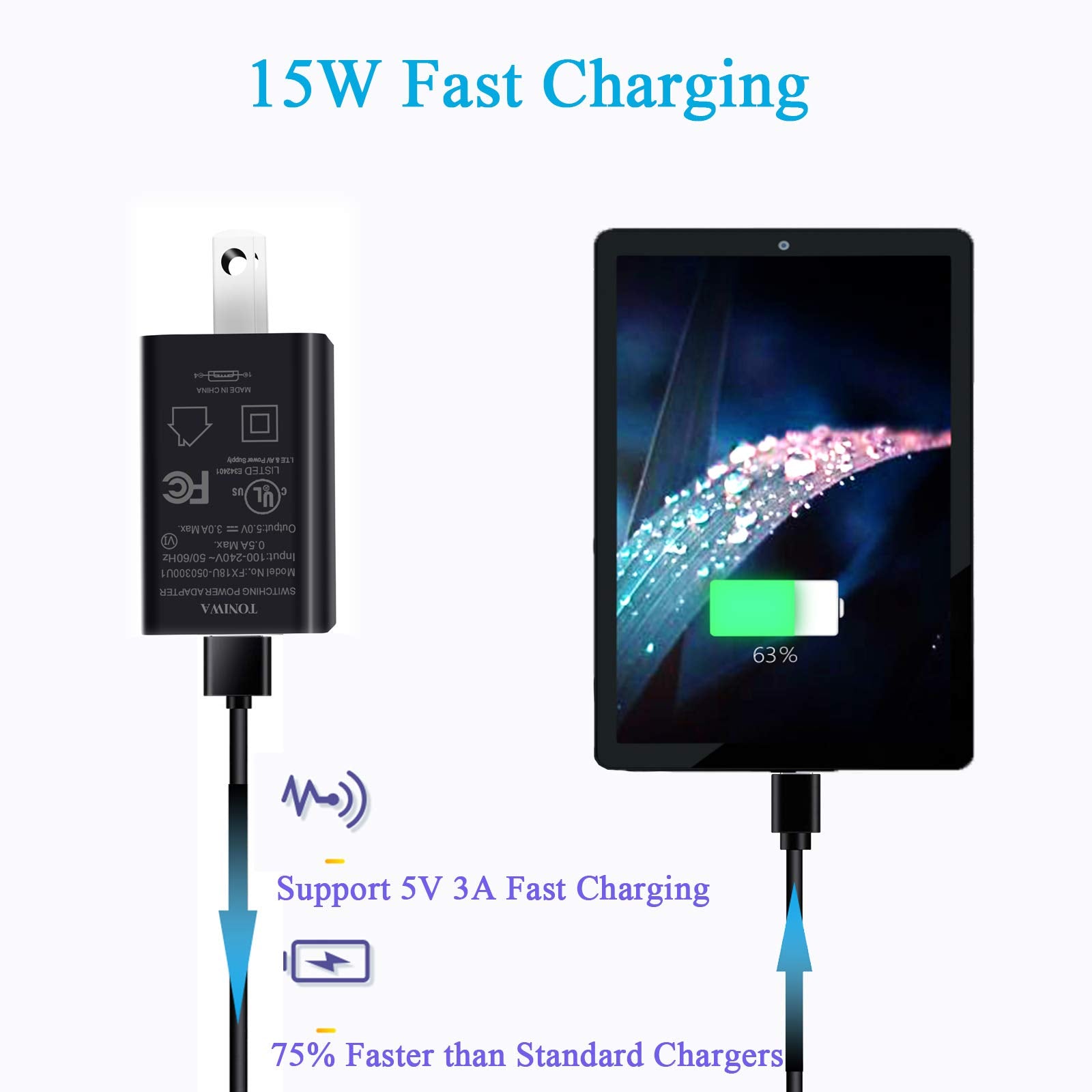 Type C 15W Fast Charger For Samsung Galaxy Tab A8 10.5''; A7 10.4''; A7 Lite 8.7''; Tab S8 S7 S6 S5E; Sm X200/X700/X800, Sm T220