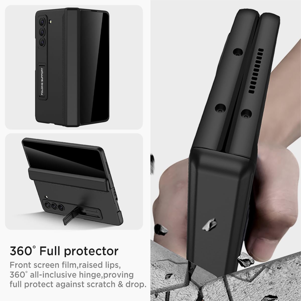 Miimall For Samsung Galaxy Z Fold 5 Case With Privacy Screen Protector, Built In Convenient Adjustable Kickstand & Magnetic Hing