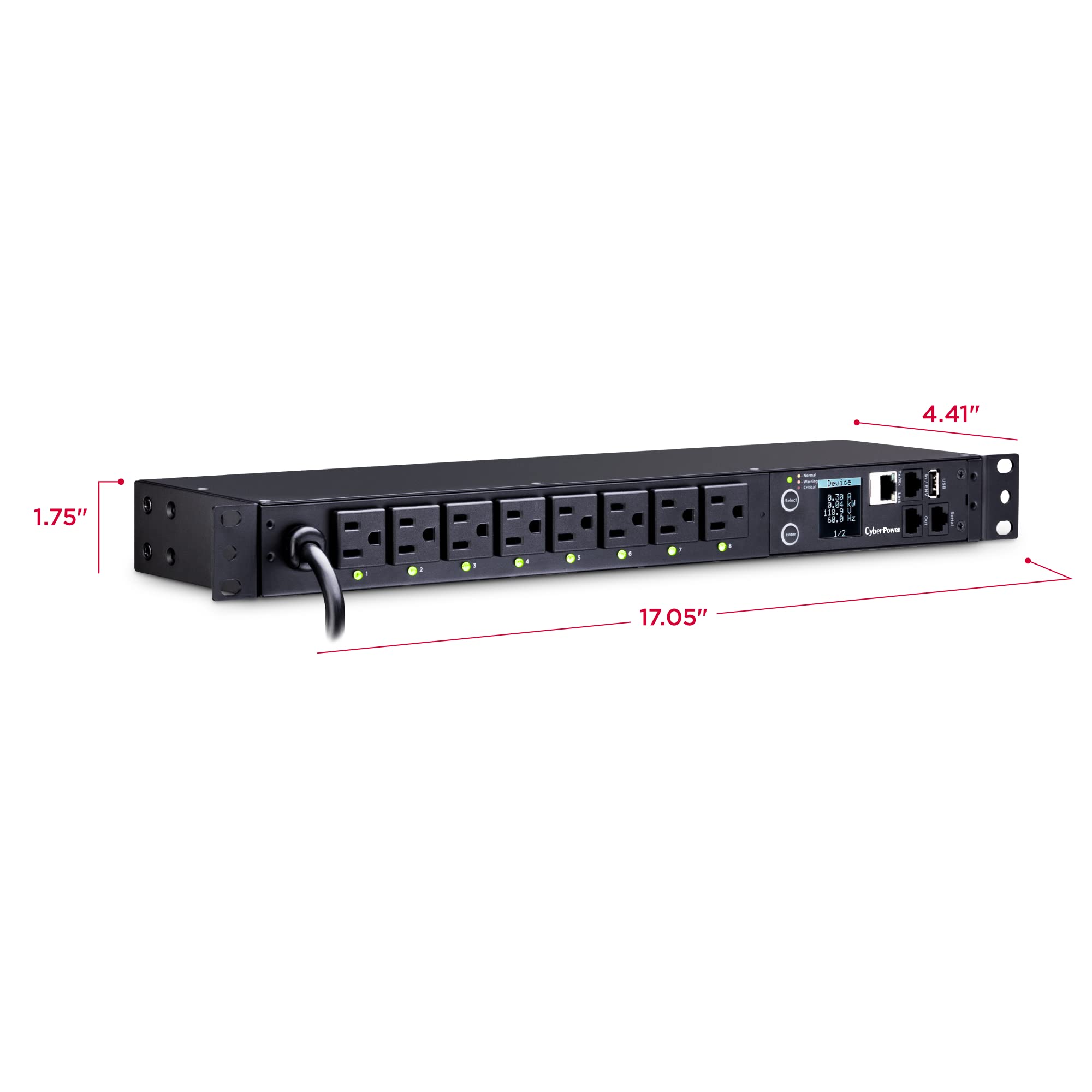 Cyberpower Pdu41001 Switched Pdu, 120V/15A, 8 Outlets, 1U Rackmount