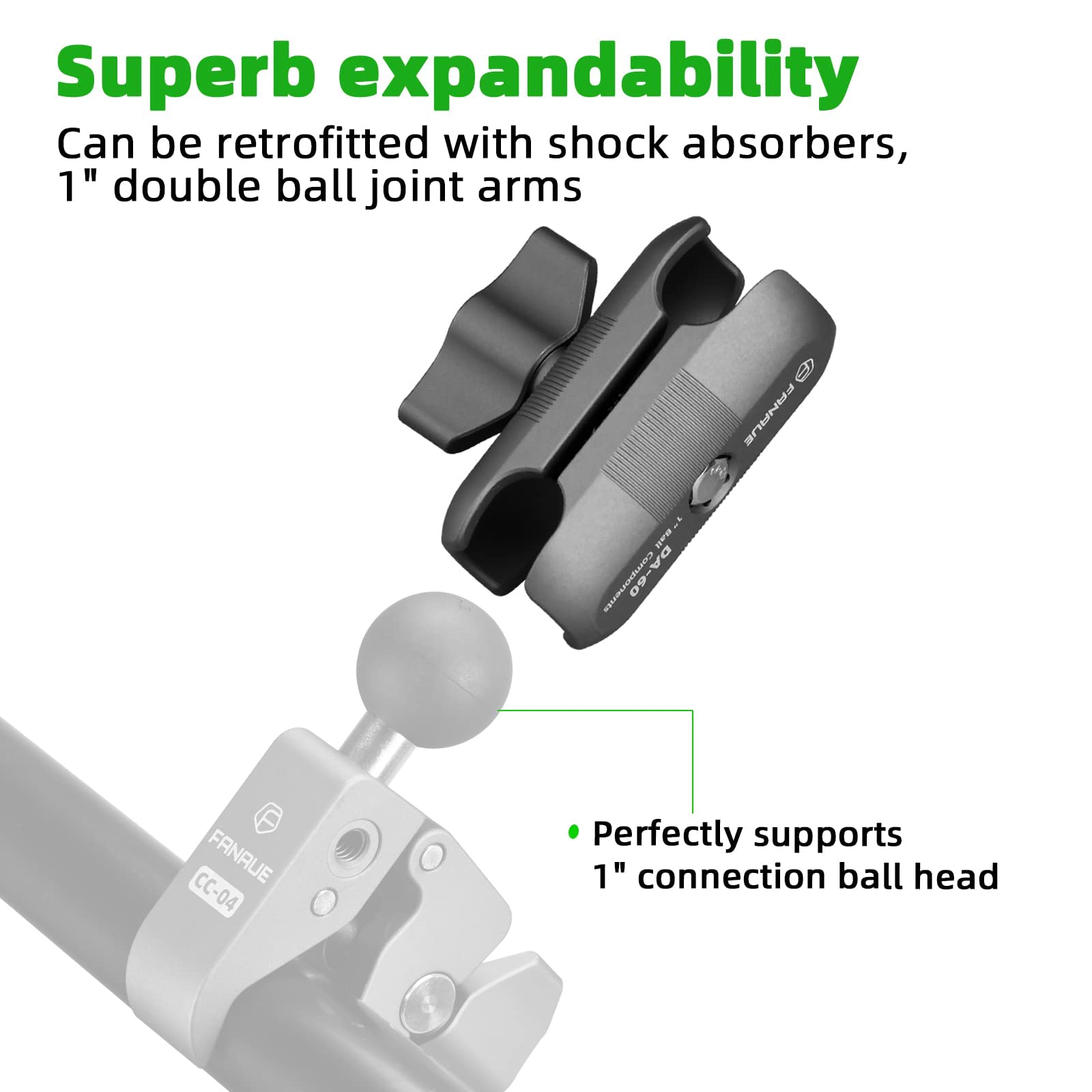 Fanaue Double Socket Arm Short Arm Compatible,Full Length 2.3'',With B Size 1'' Ball Components For Ram Mounts