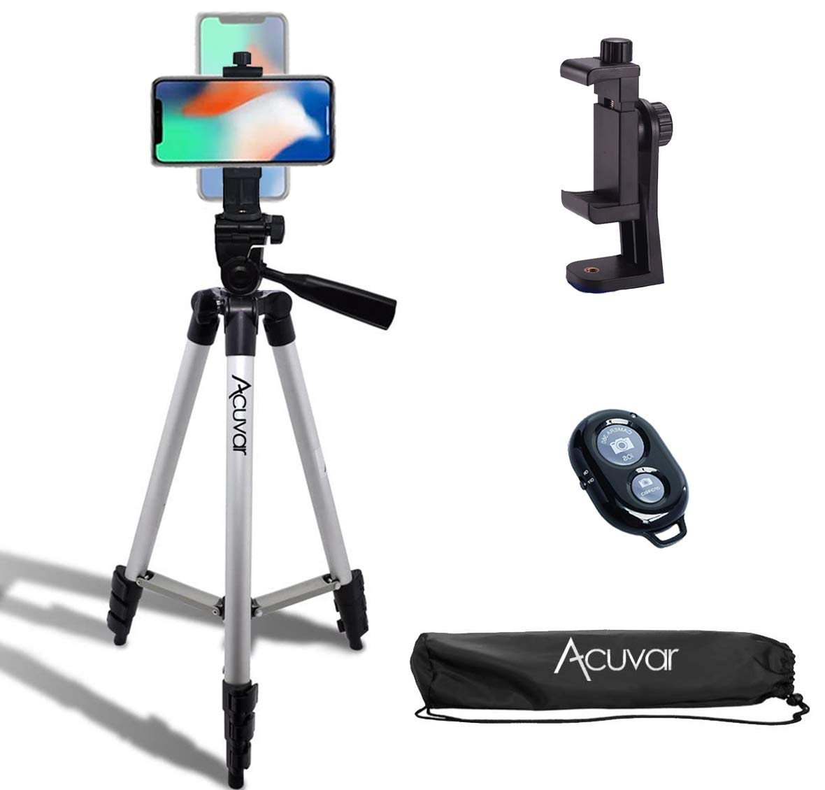 Acuvar 50'' Smartphone/Camera Tripod Fits All Smartphones Iphone 12 Max, 11 Pro Max, 11 Pro, 11, Xs, Max, Xr, X 8, 8+, 7, 7 Plus