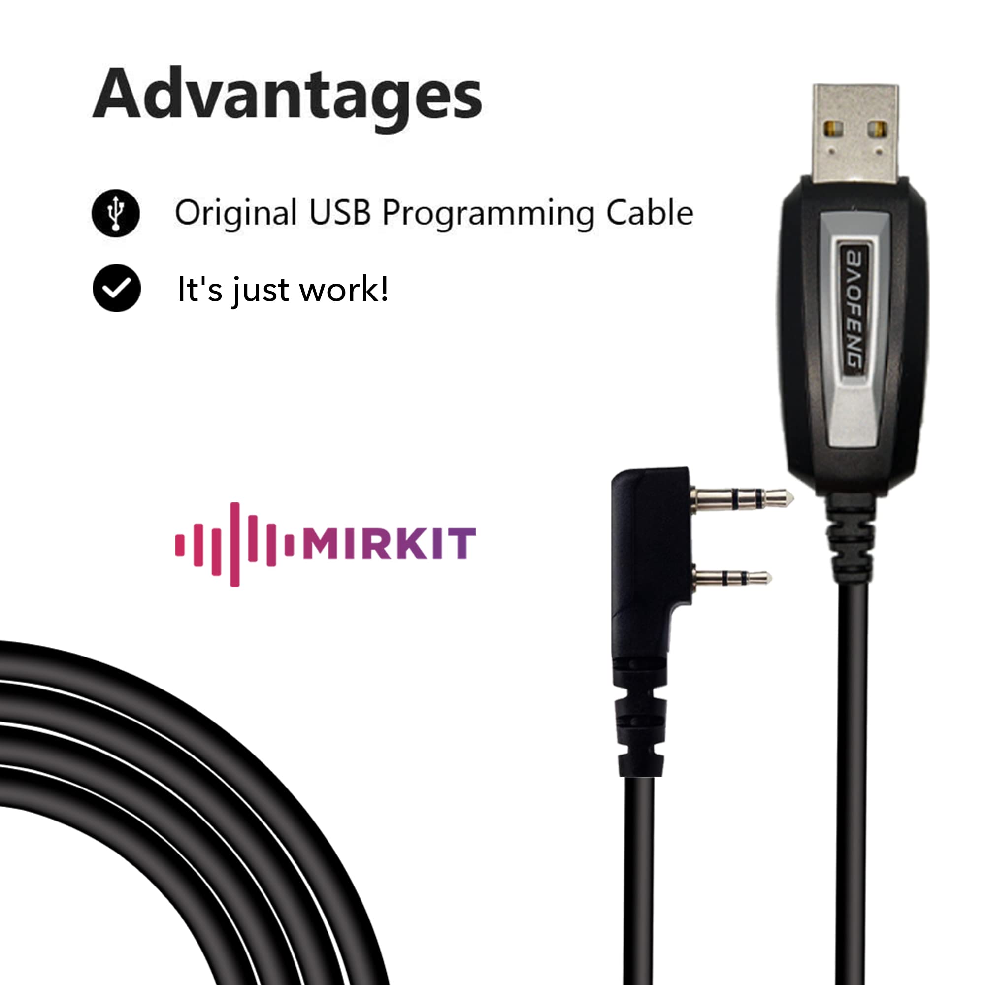 Mirkit Baofeng Programming Cable For Two Way Ham Portable Radios: Uv 5R, 5Ra, 5R Plus, 5Re, Uv 82, Bf F8Hp, Uv3R Plus, Bf 888S, 5R Ex, 5Rx3, Ga 2S, Bf F8+, H777 Uv82Hp