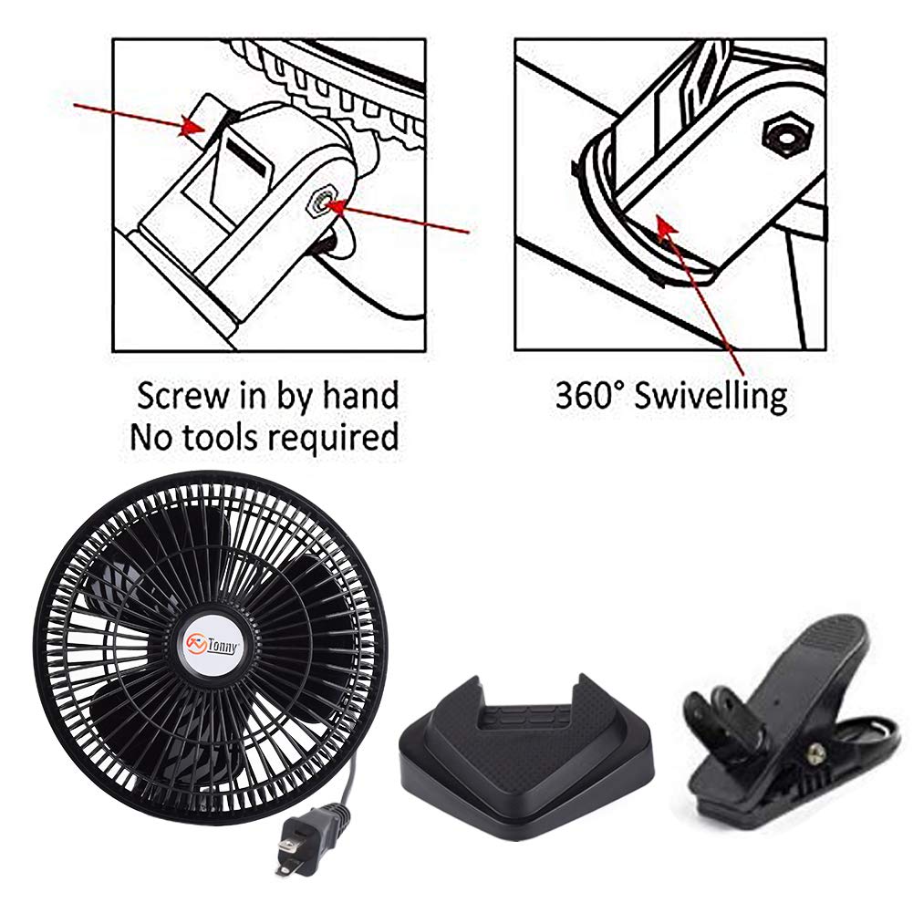 TN TONNY 6-Inch Convertible Desk & Clip-On Fan, Black, Two Quiet Speeds, Perfect for Home, Office, and Dorm Use
