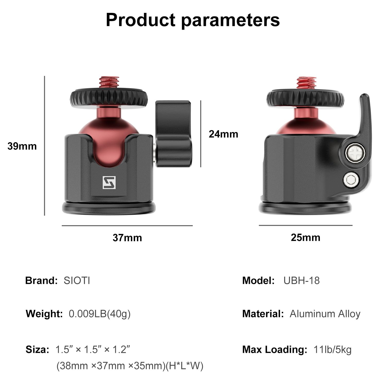 Sioti Mini Ball Head Mount, Mini Tripod Head Mount, With Hot Shoe, Compatible With Microphone/Cellphone/Action Camera/Flash/Lcd