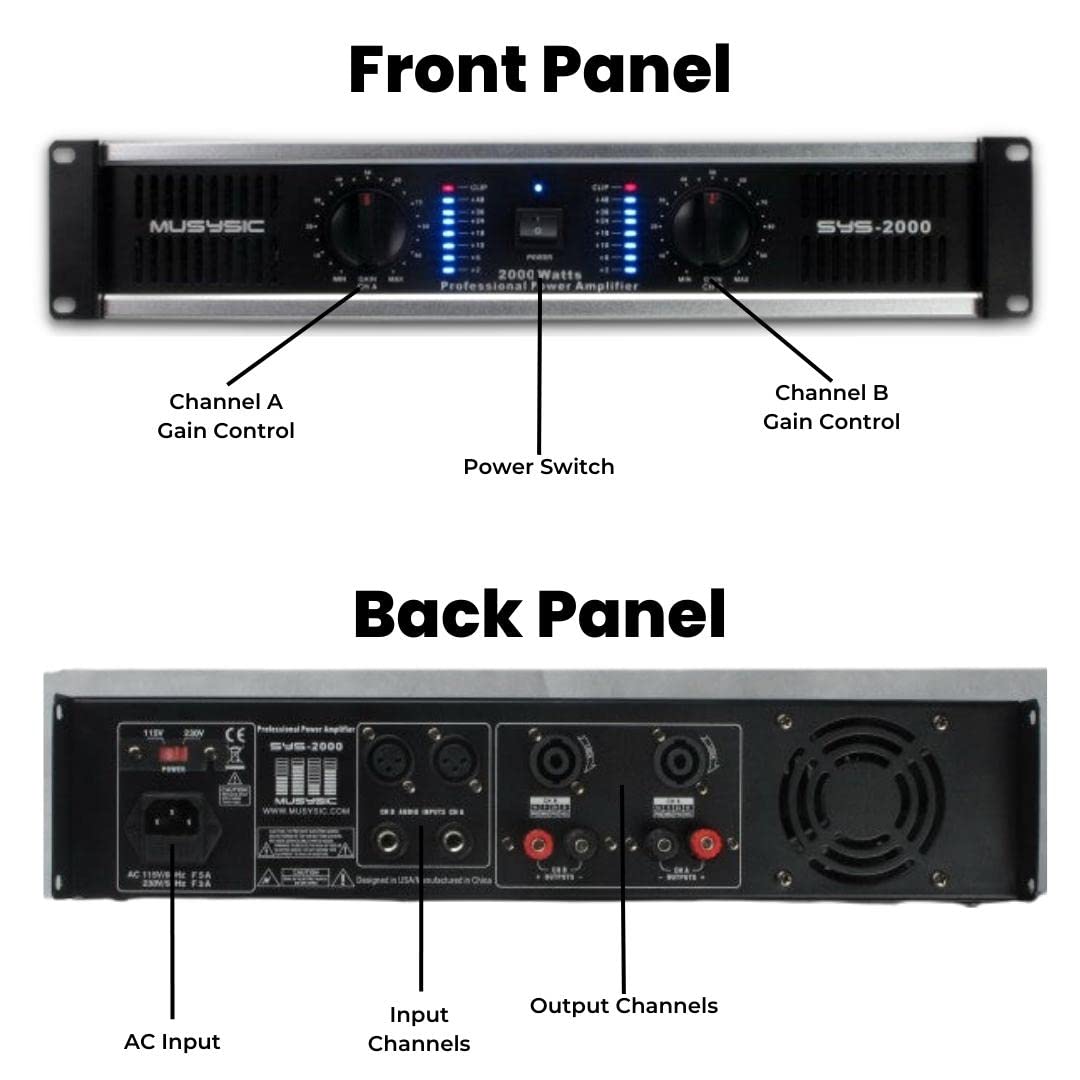 Musysic Sys 2000 High Power Amplifier   Dual Channel 2000 Watts Peak Output For Distortion Free And Clear Sound 2U Chassis Profe